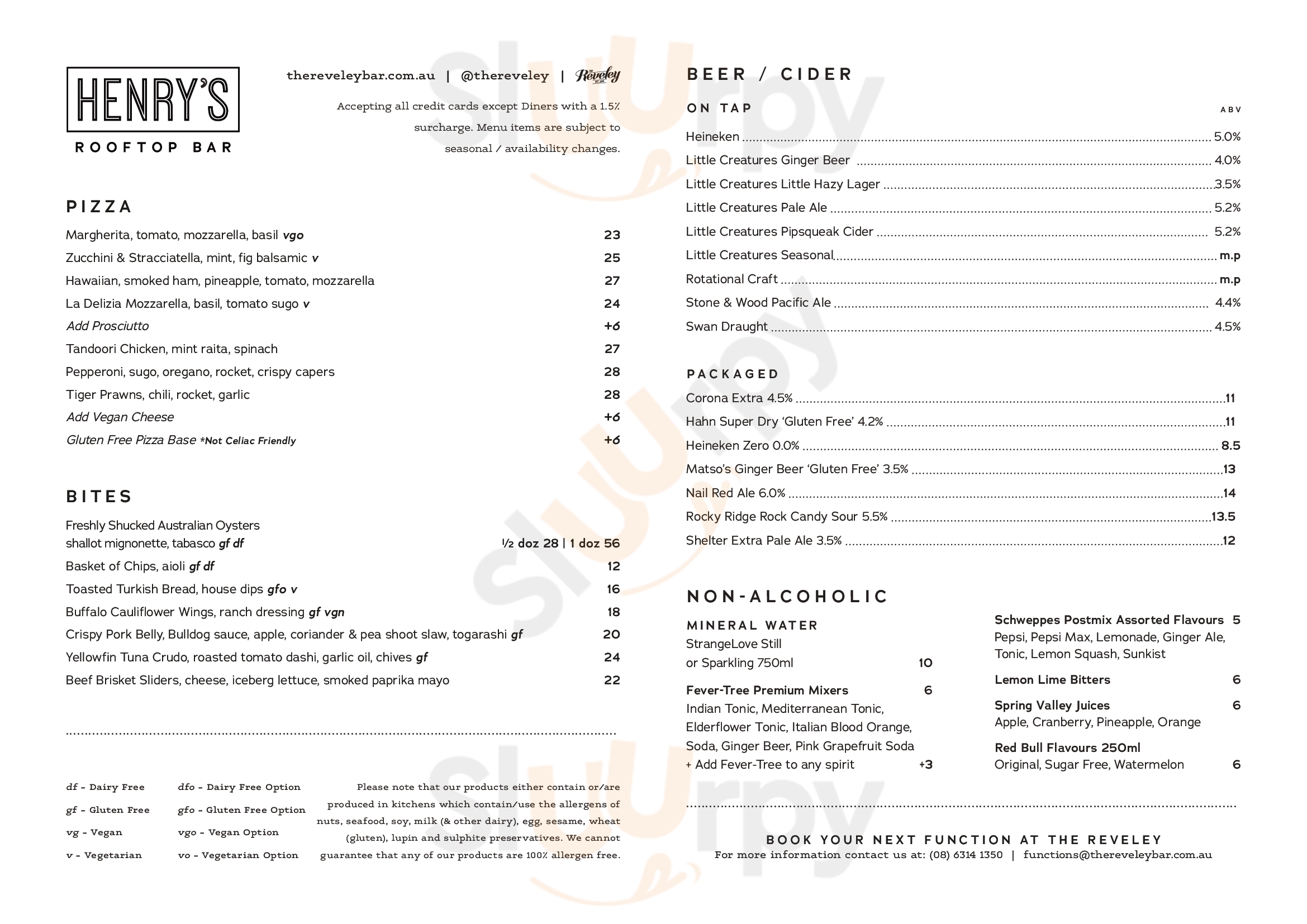 Main Menu - Reveleys Cafe