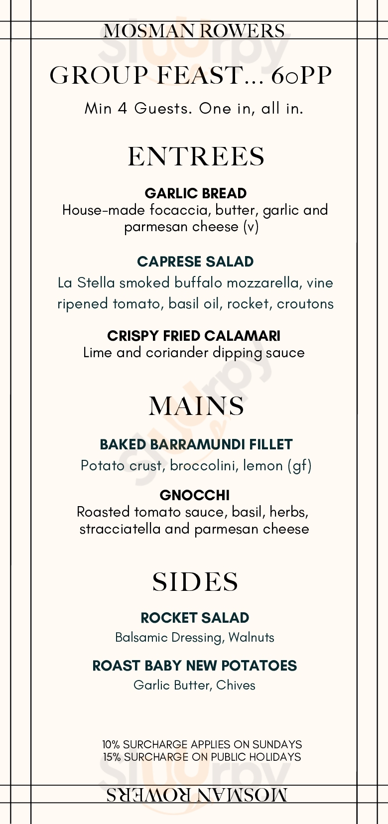 Main Menu - Foys Kirribilli Restaurant