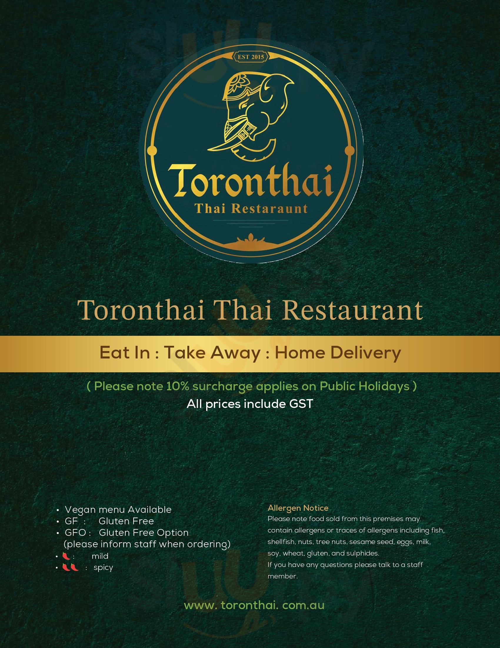 Toronthai Newcastle Menu - 1