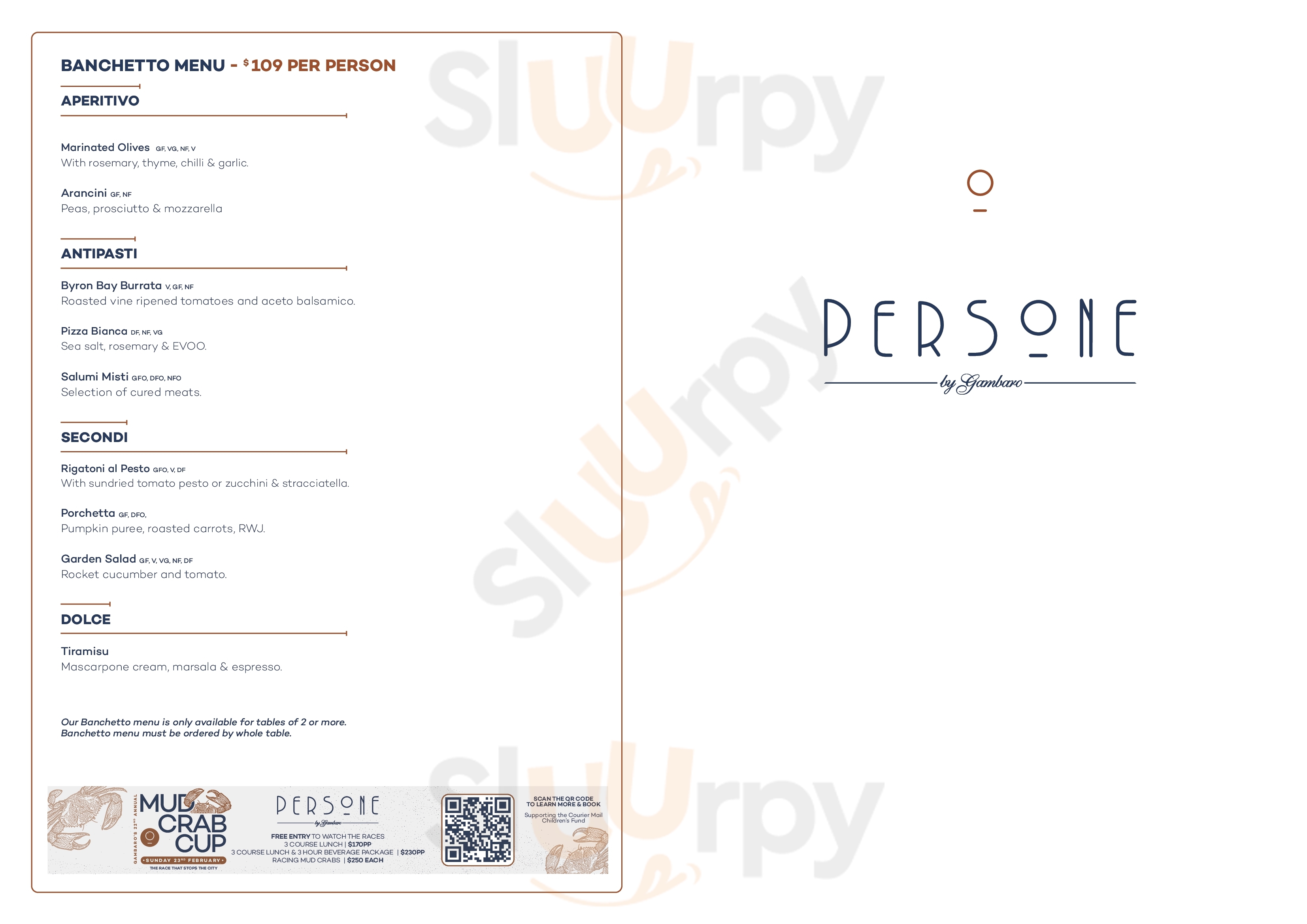 Main Menu - Persone Bar & Restaurant