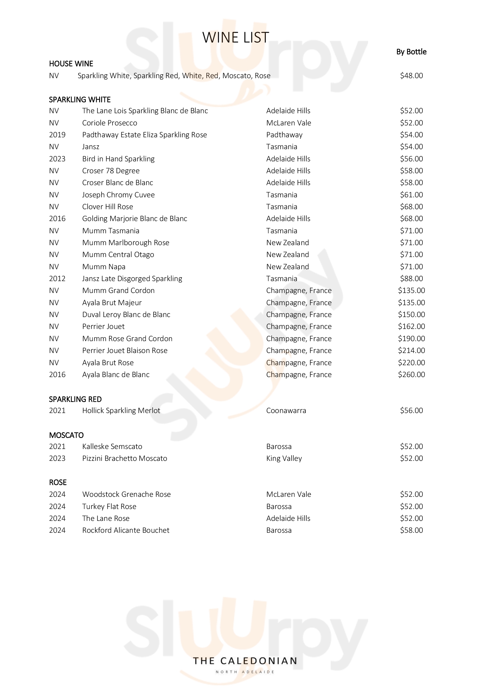 Caledonian Hotel Adelaide Menu - 1