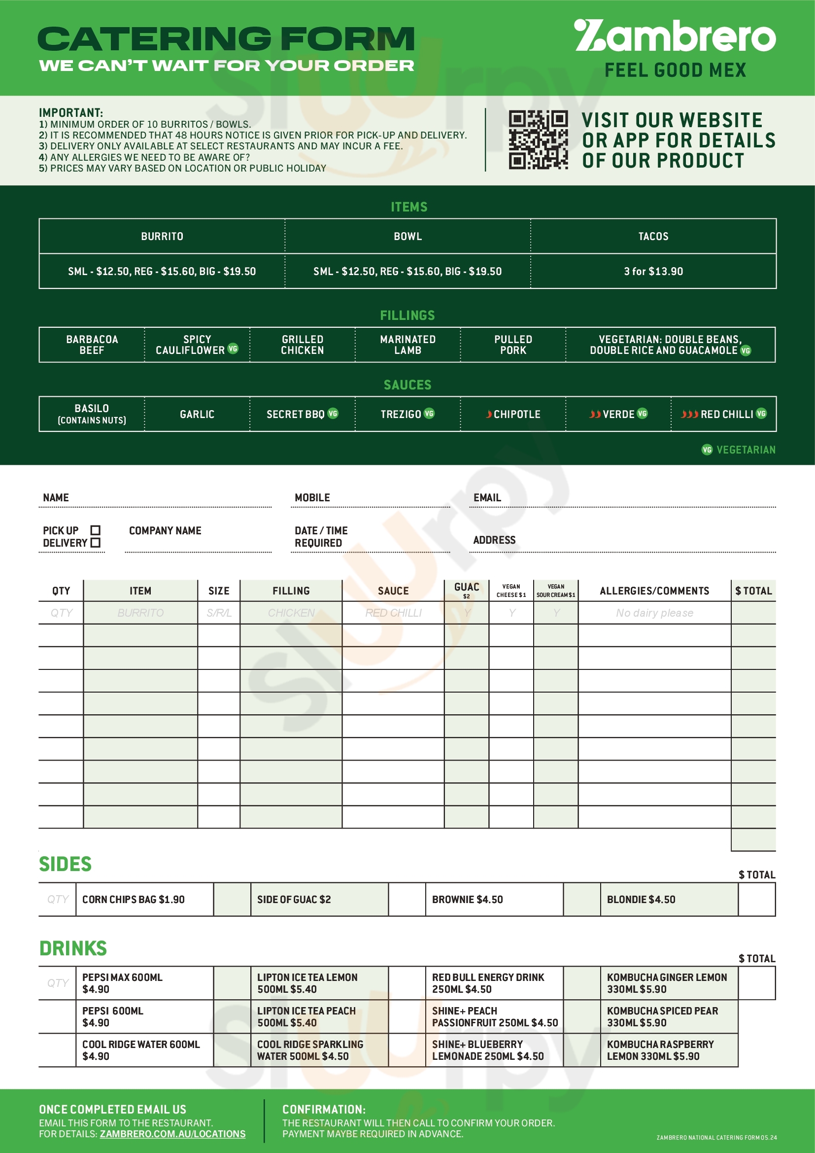 Zambrero Sandy Bay Hobart Menu - 1