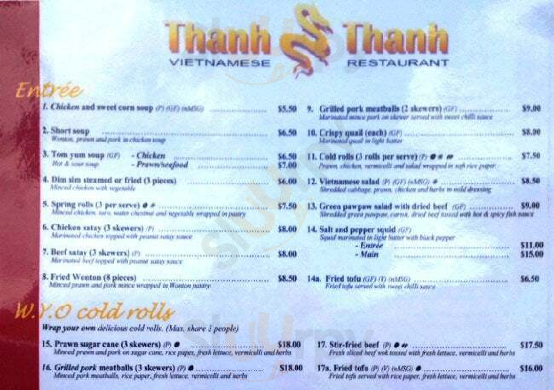Thanh Thanh Vietnamese Restaurant Adelaide Menu - 1