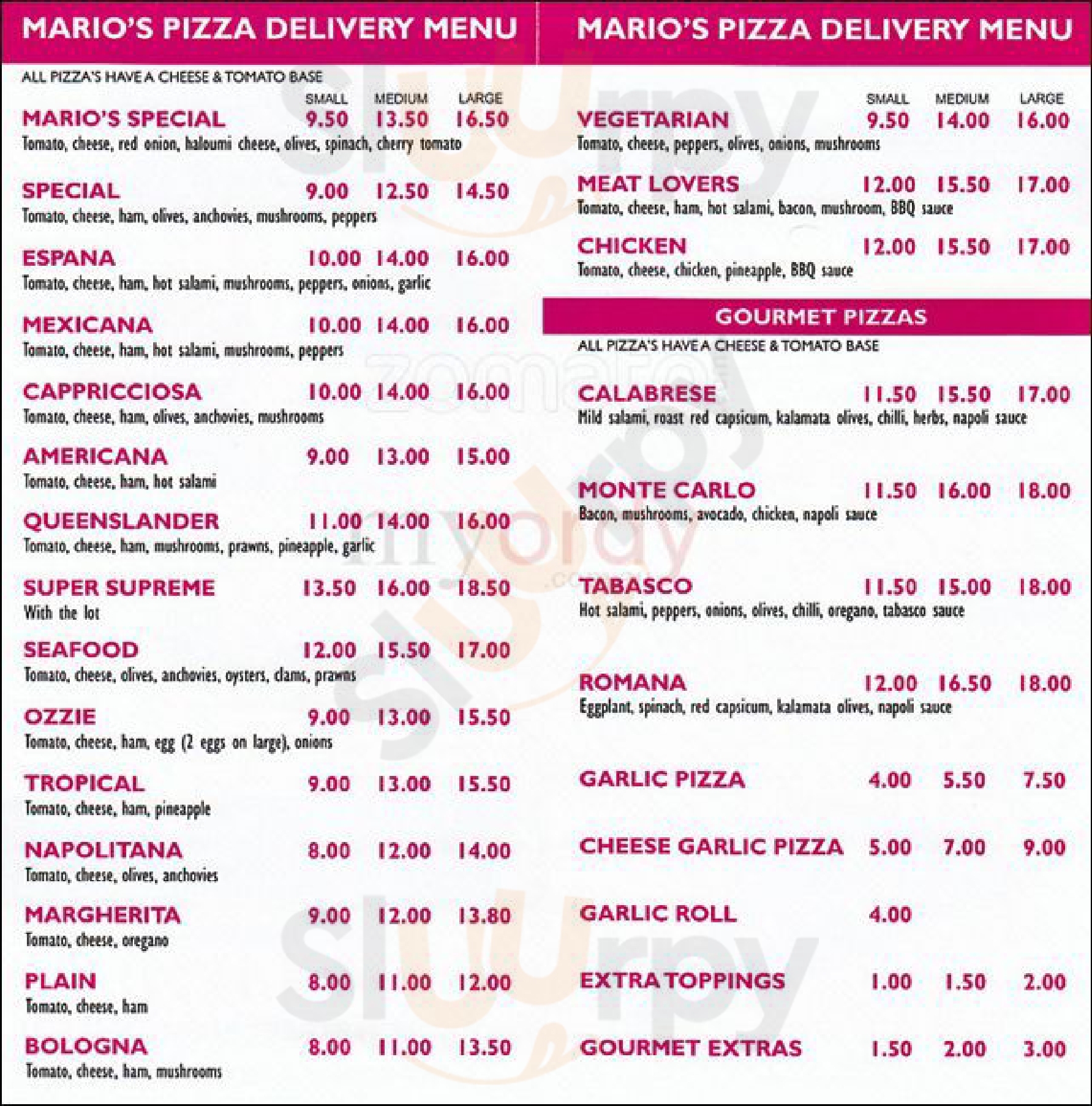 Mario's Pizza Richmond Menu - 1
