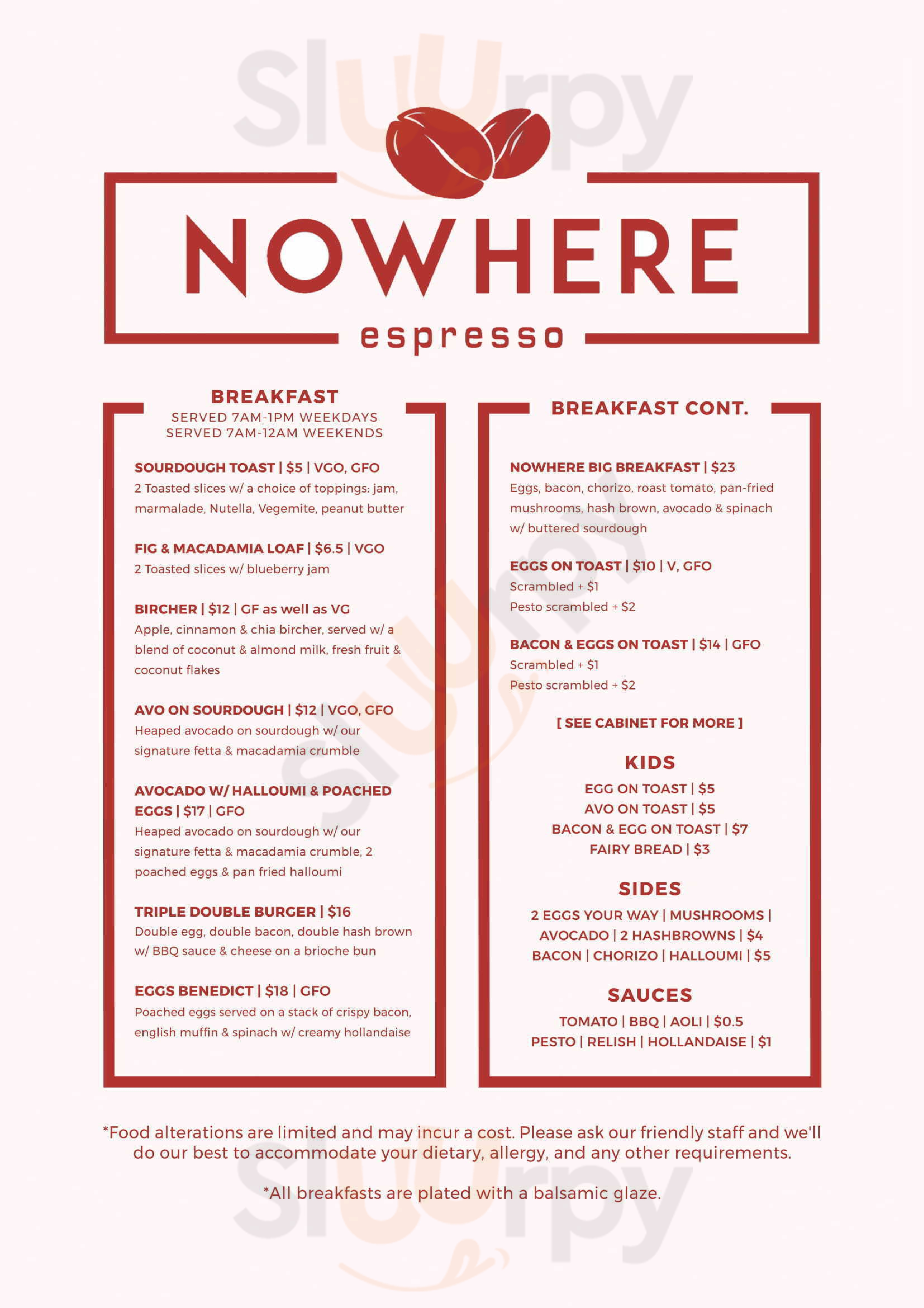Nowhere Espresso Brisbane Menu - 1