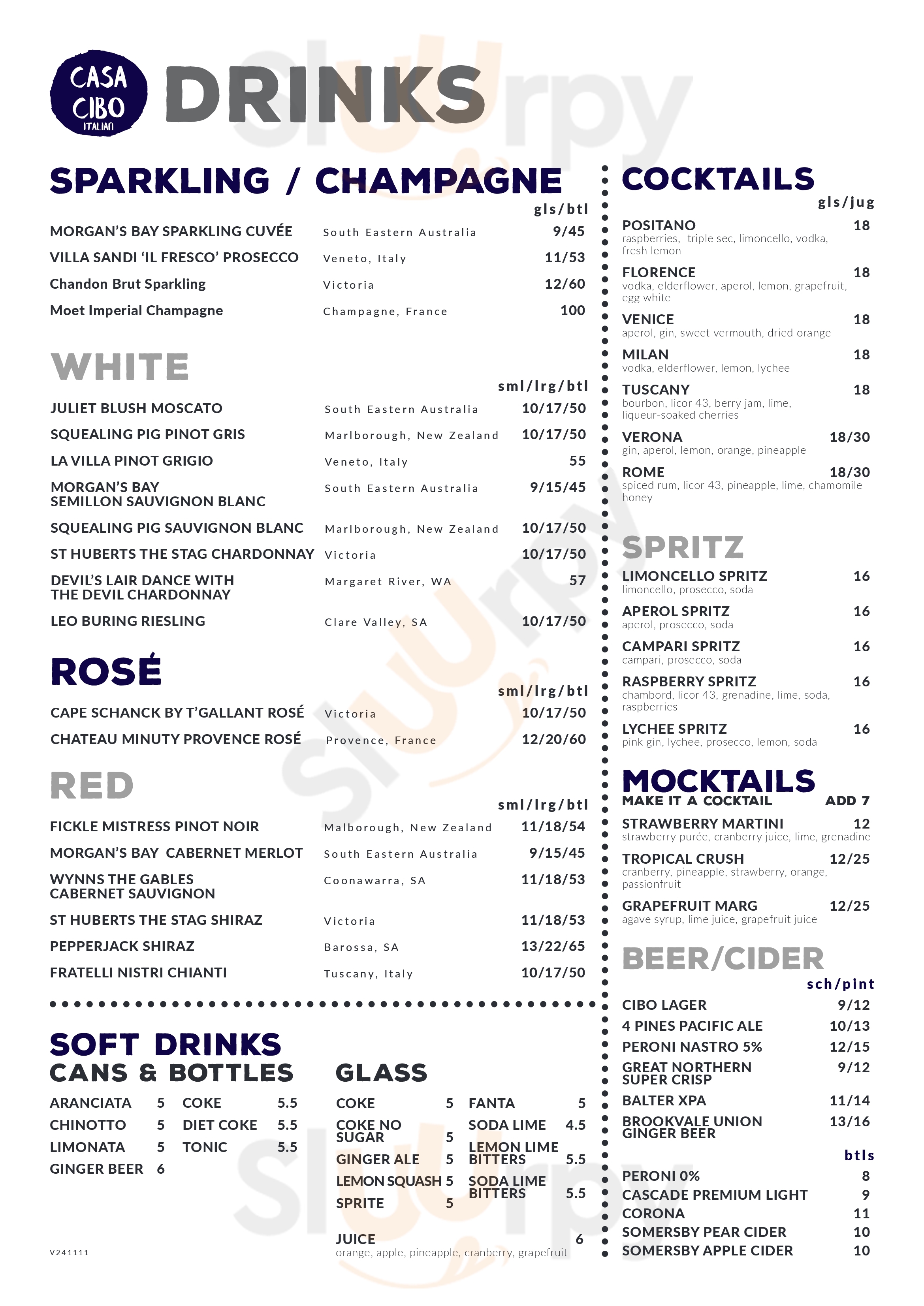 Main Menu - Casa Cibo Italian