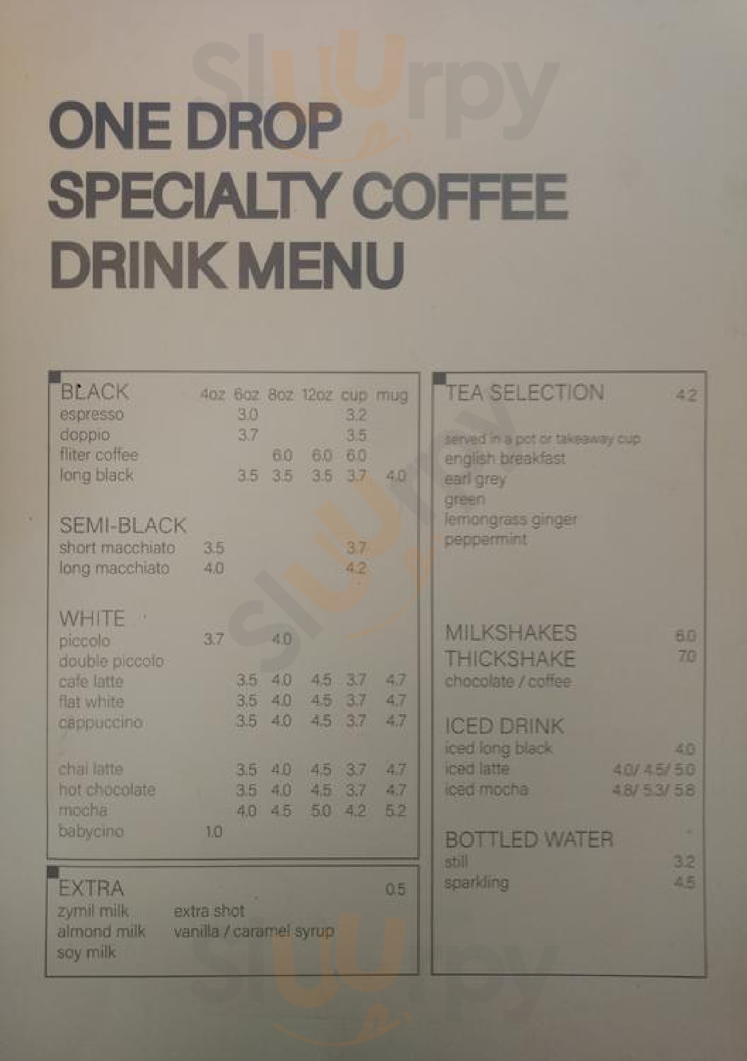 One Drop Specialty Coffee Brisbane Menu - 1