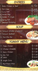 Ta Lee Thai menu