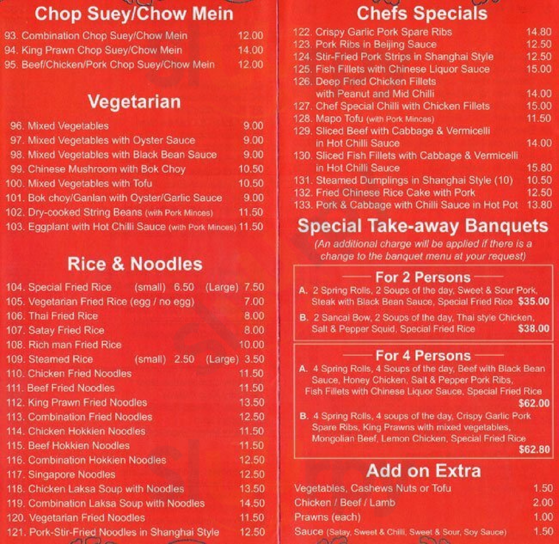 Yang Tse River Chinese Restaurant Adelaide Menu - 1