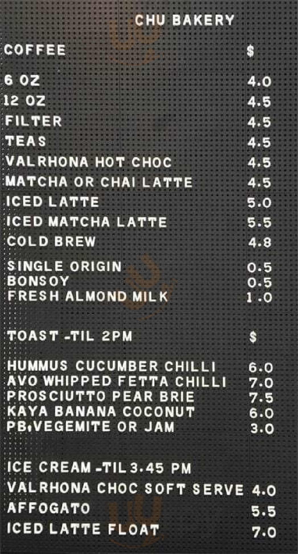 Chu Bakery menù, Perth - Main Menu | Sluurpy