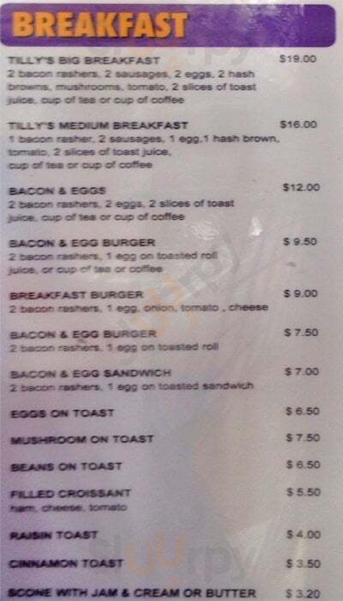 Tilly's Continental Bakery Brisbane Menu - 1