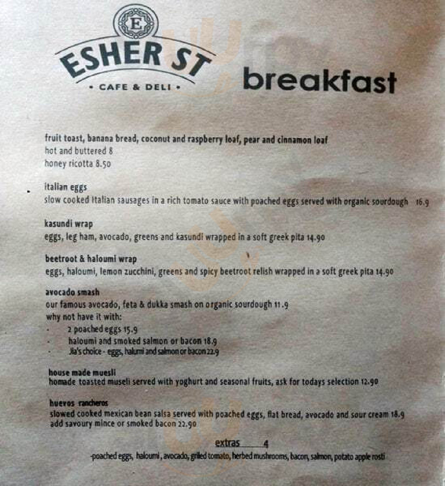 Esher Street Cafe & Deli Brisbane Menu - 1