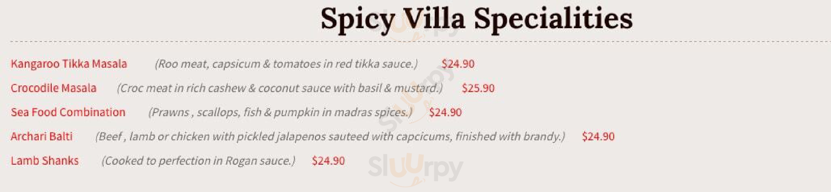 Indian Spicy Villa Brisbane Menu - 1