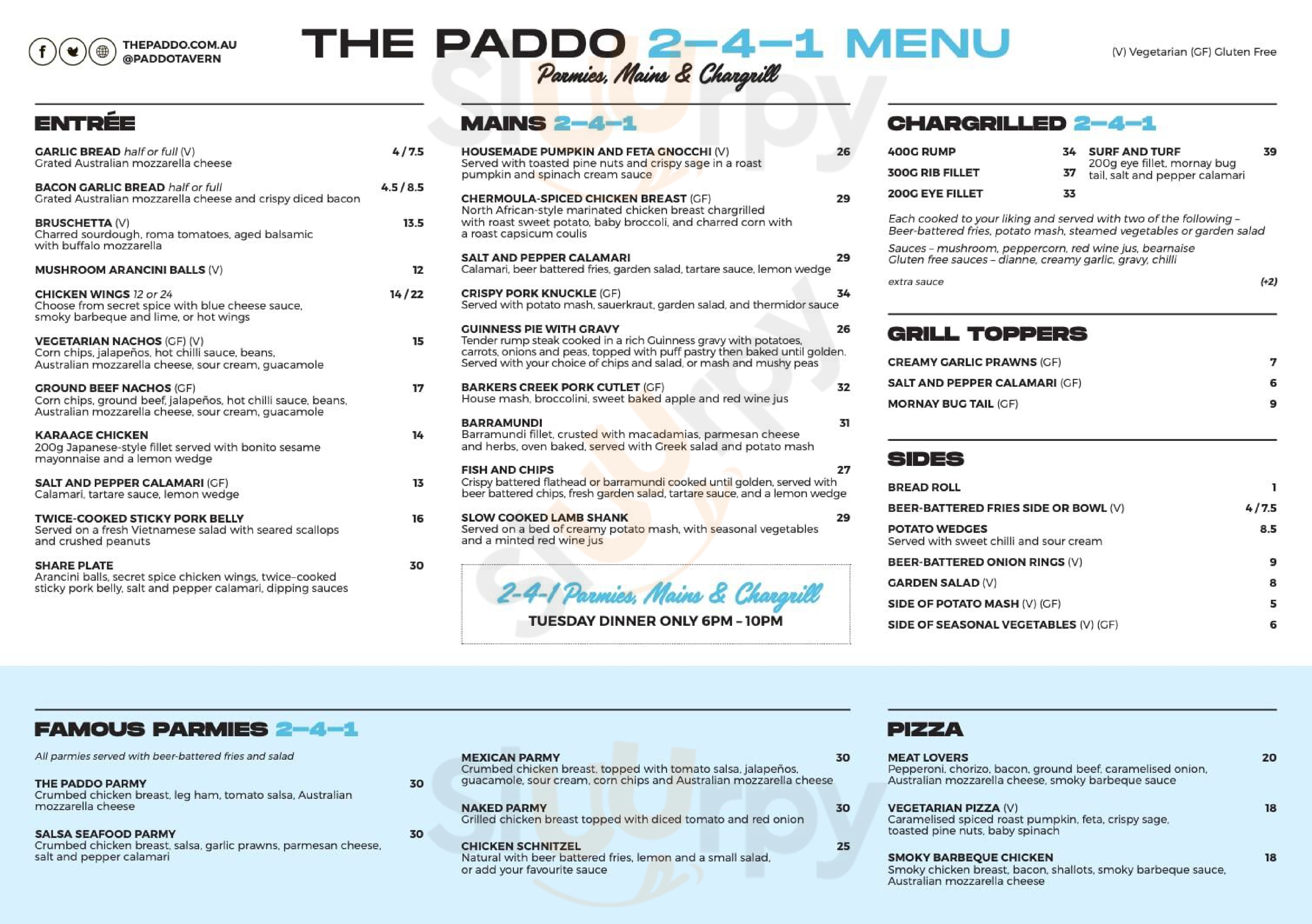 The Paddington Tavern Brisbane Menu - 1