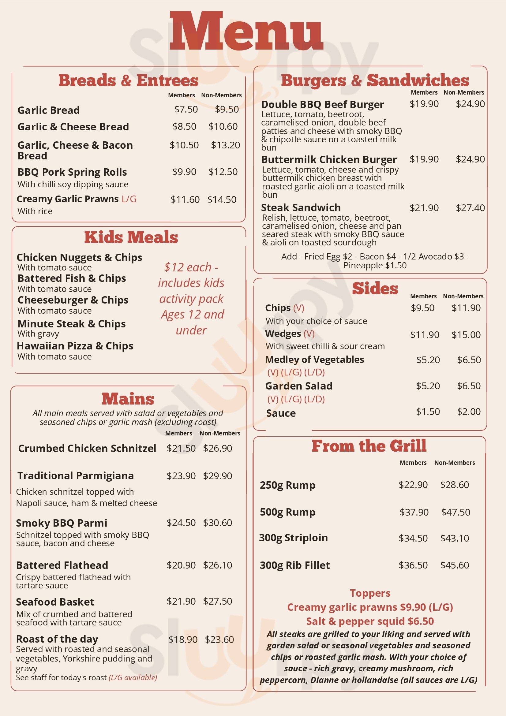 Main Menu - Sundowner Saloon