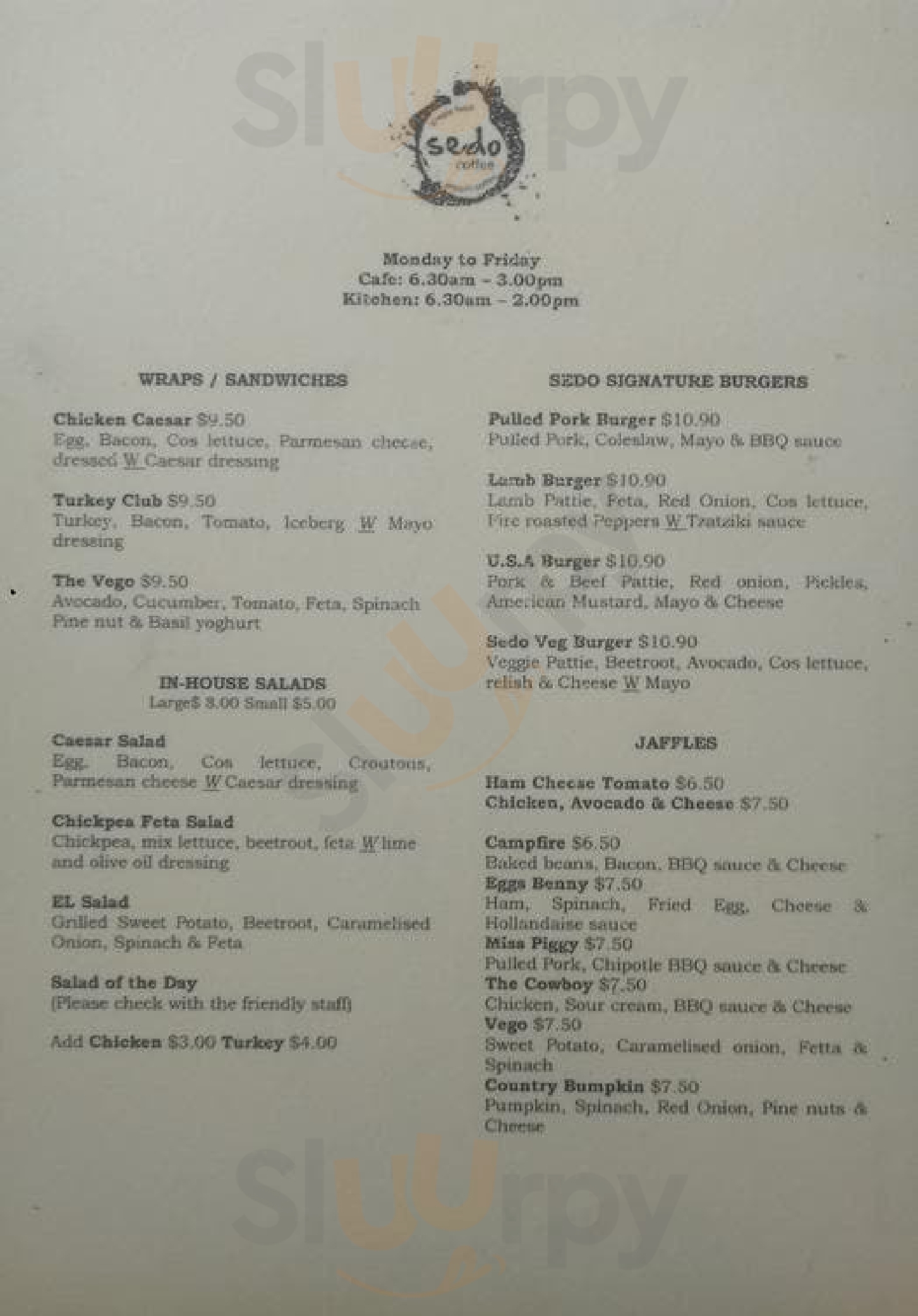 Sedo Coffee Brisbane Menu - 1