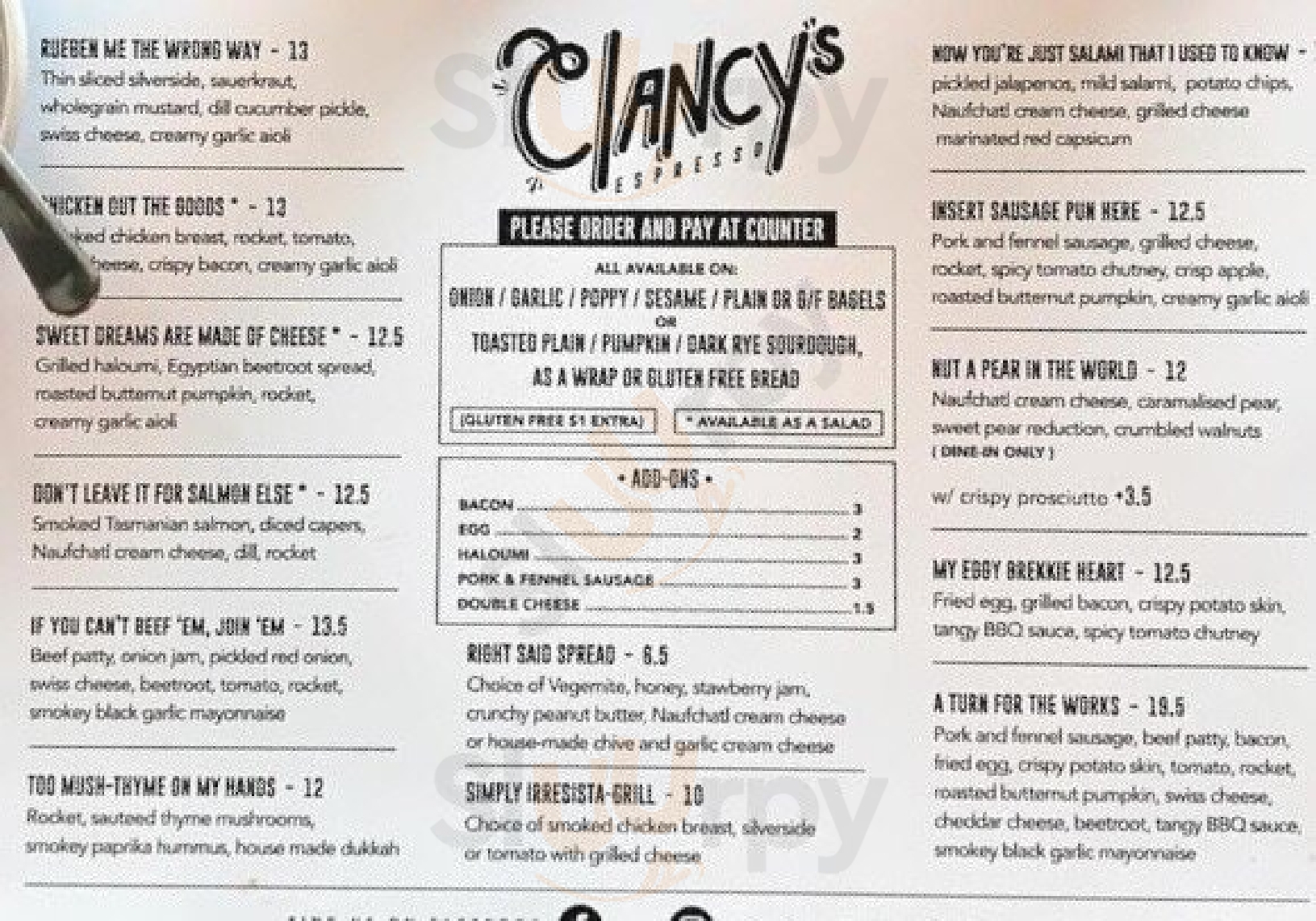 Clancy’s Espresso Brisbane Menu - 1