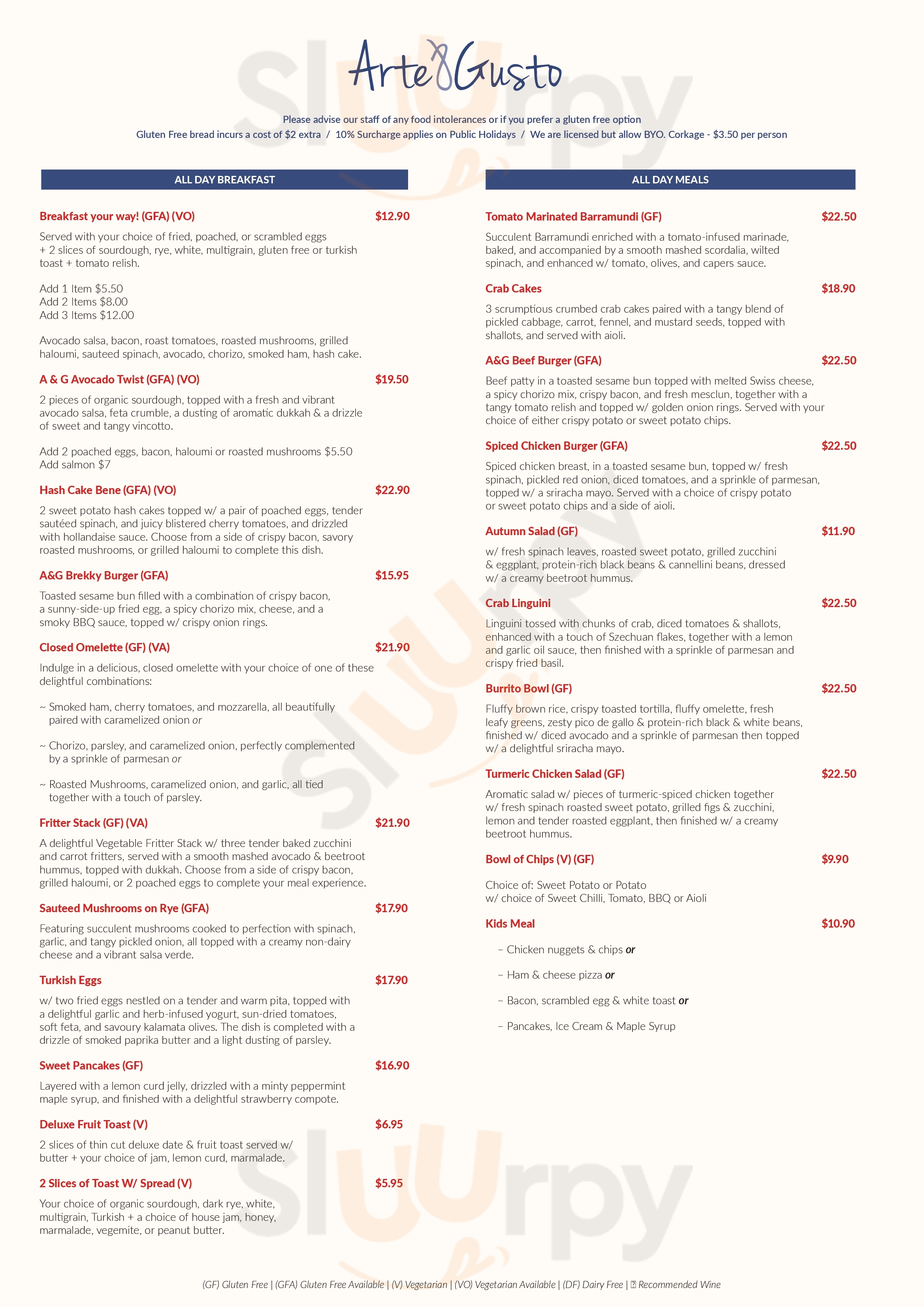 Main Menu - Arte & Gusto