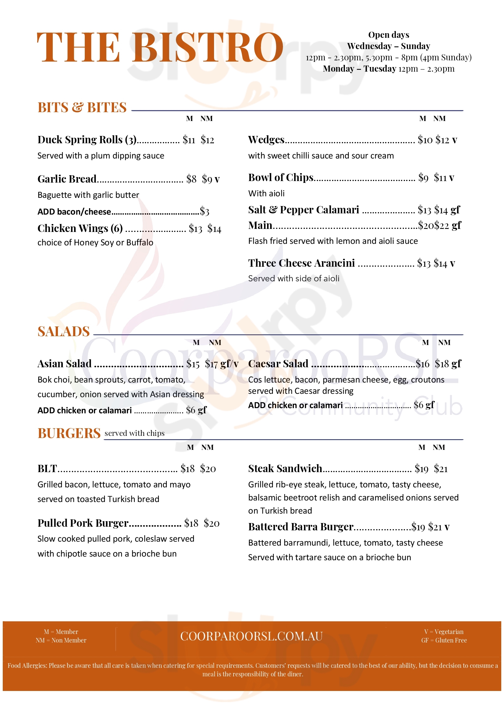 Main Menu - Coorparoo Rsl