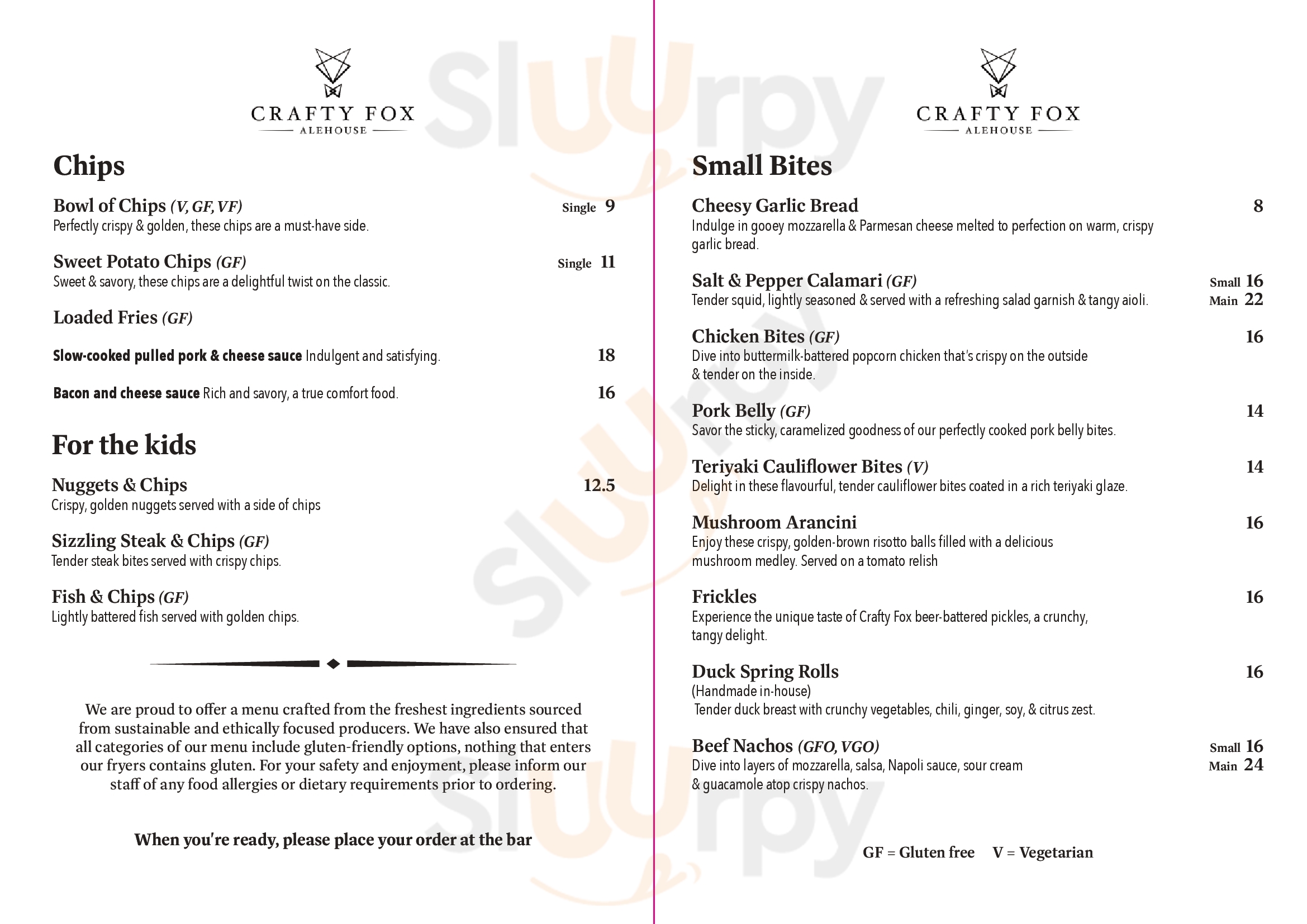 Main Menu - Crafty Fox Alehouse & Kitchen