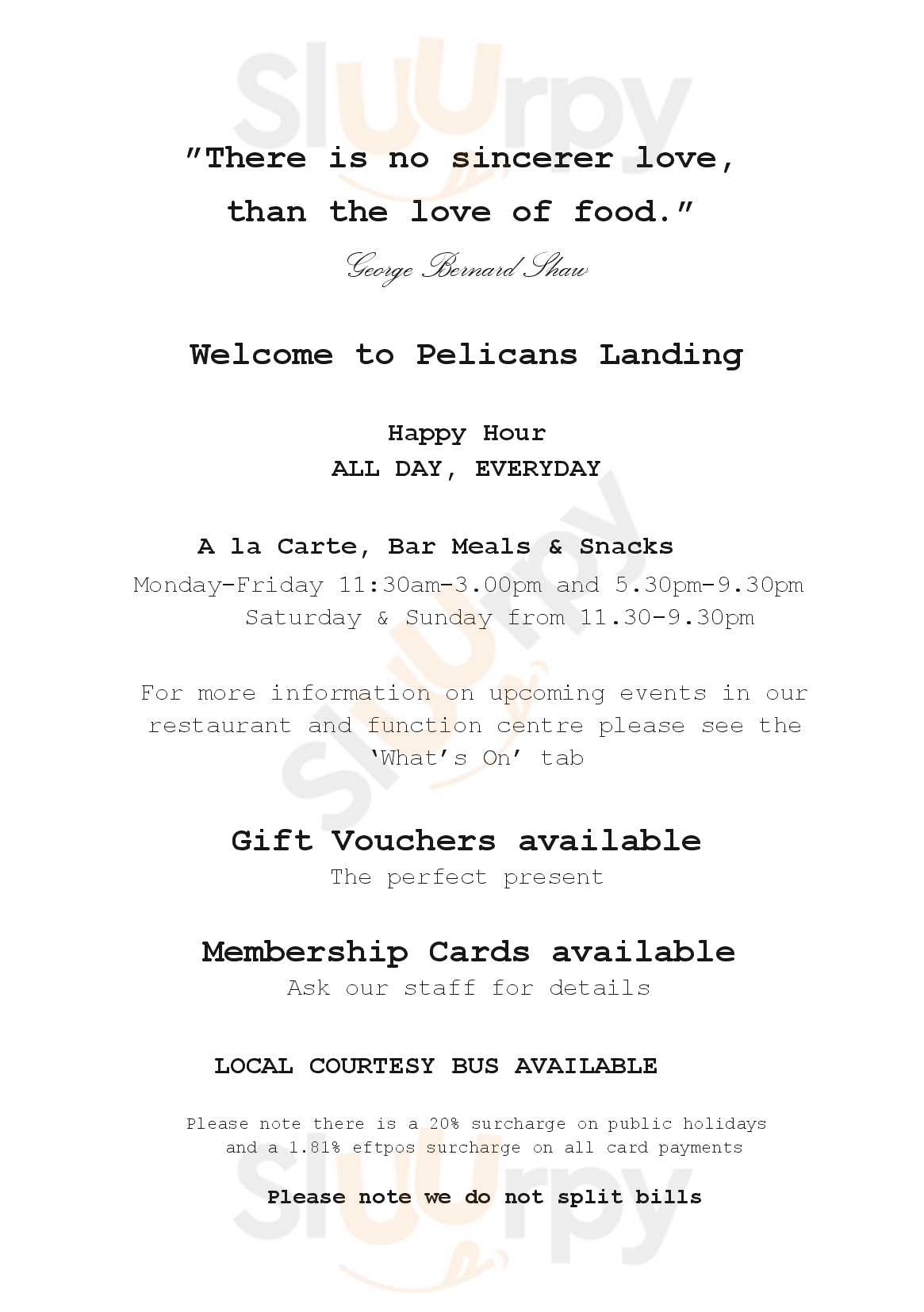 Pelicans Landing Williamstown Menu - 1