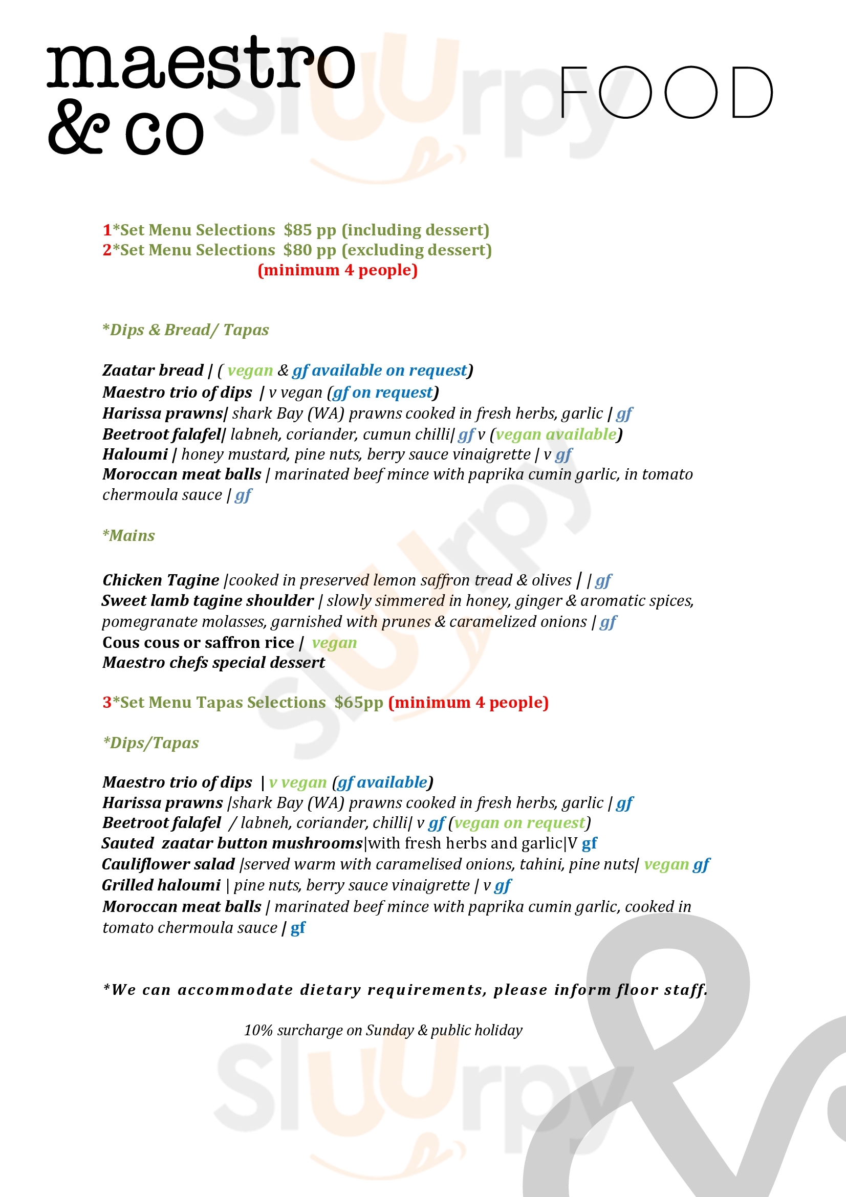 Main Menu - Maestro & Co