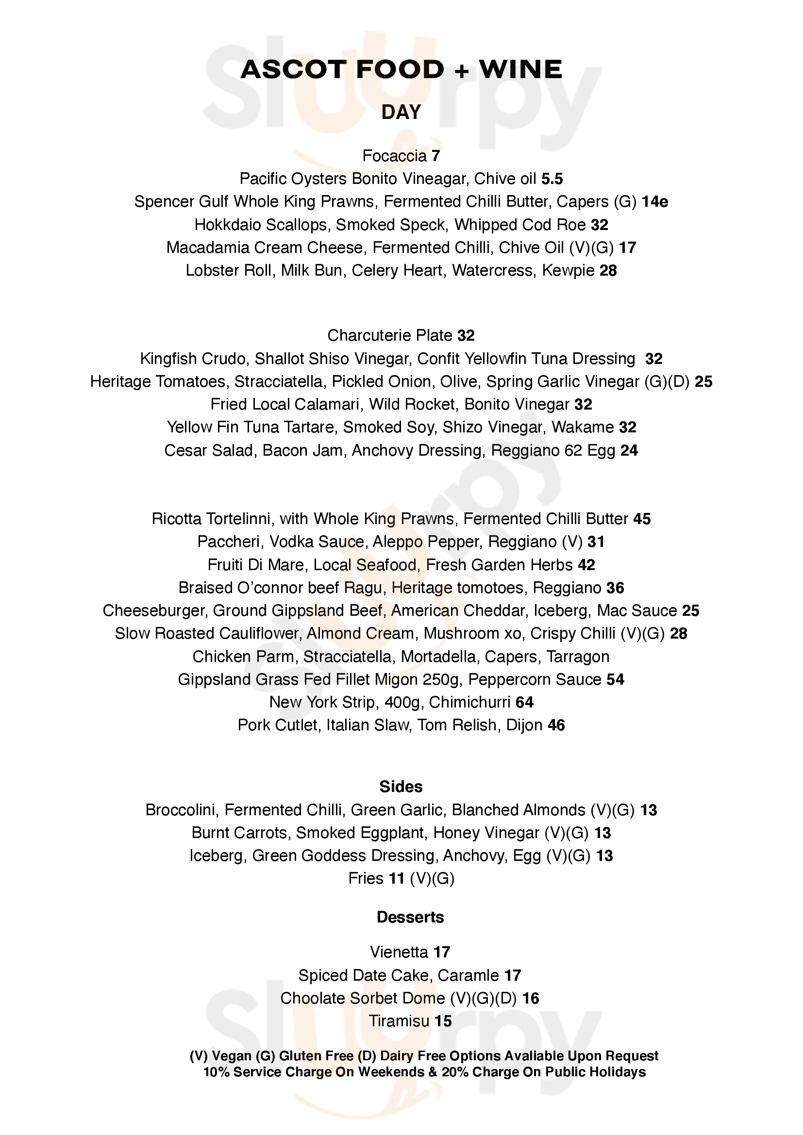 Main Menu - Ascot Food + Wine