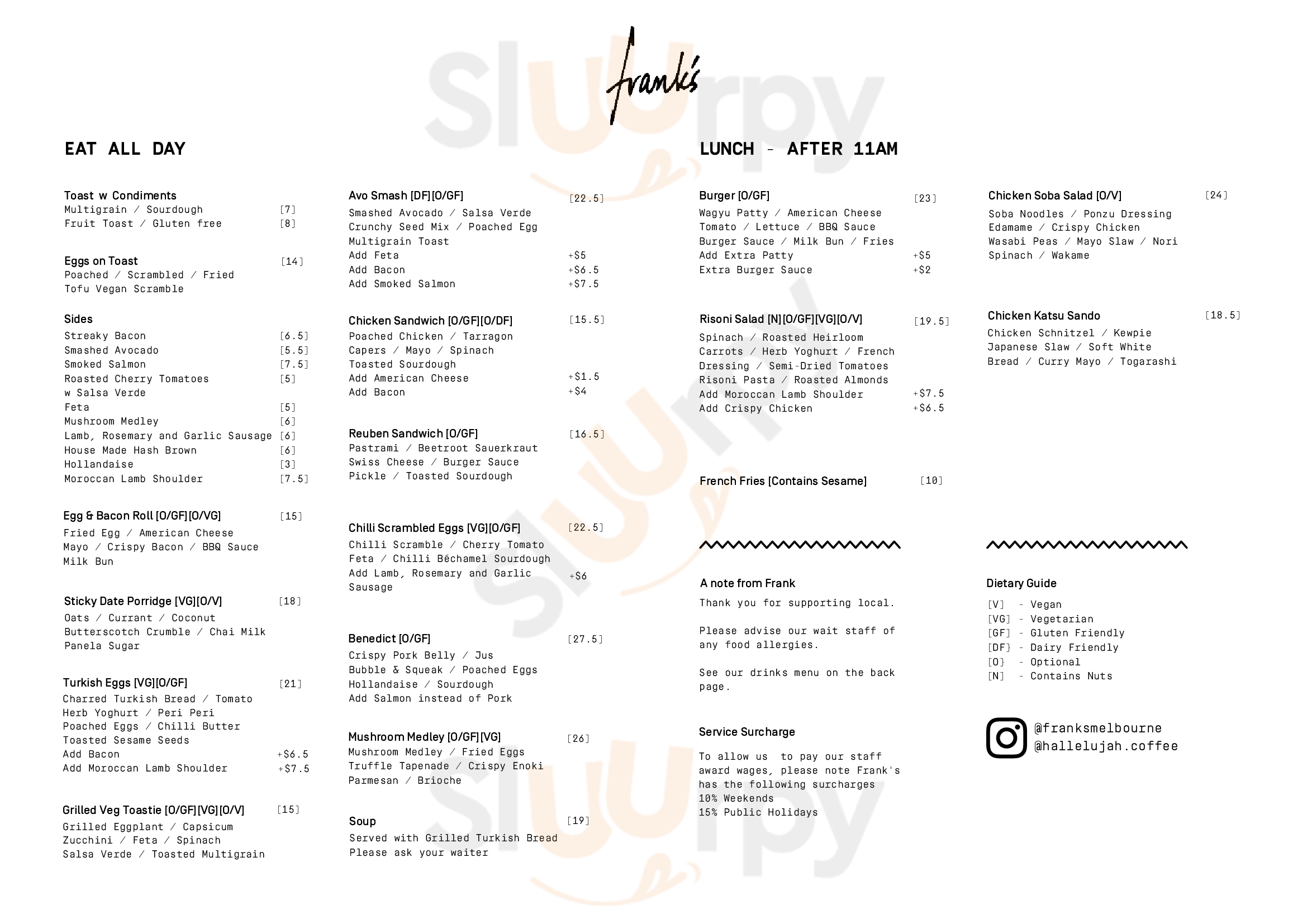 Main Menu - Frank's Cafe