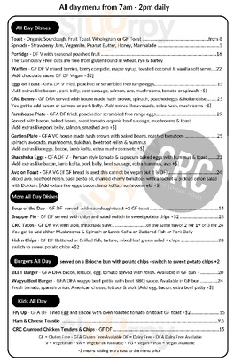 Canning River Cafe menu