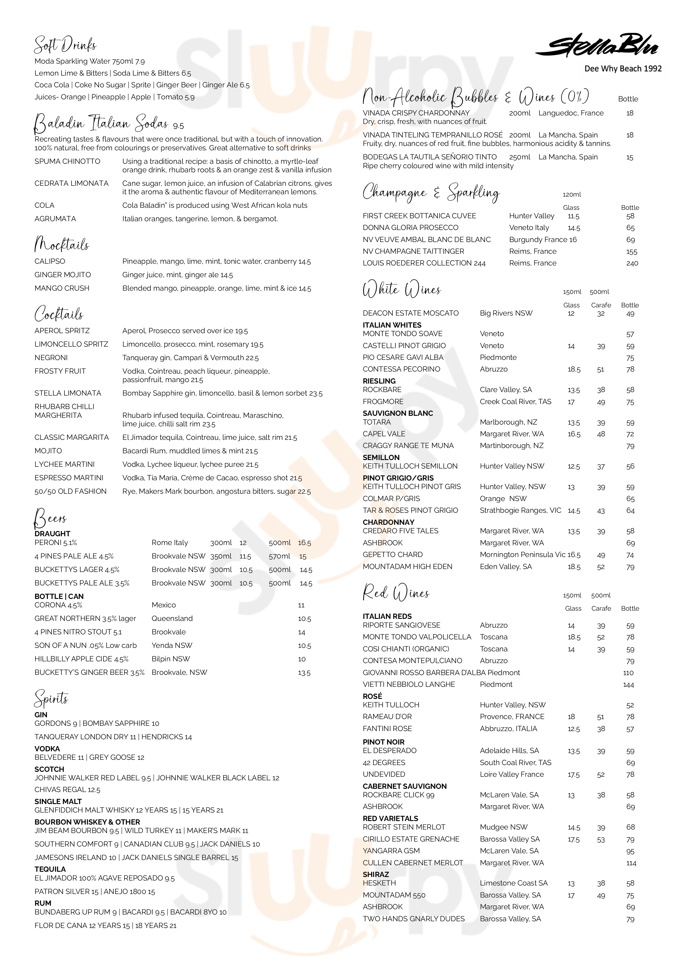 Stella Blu Dee Why Menu - 1