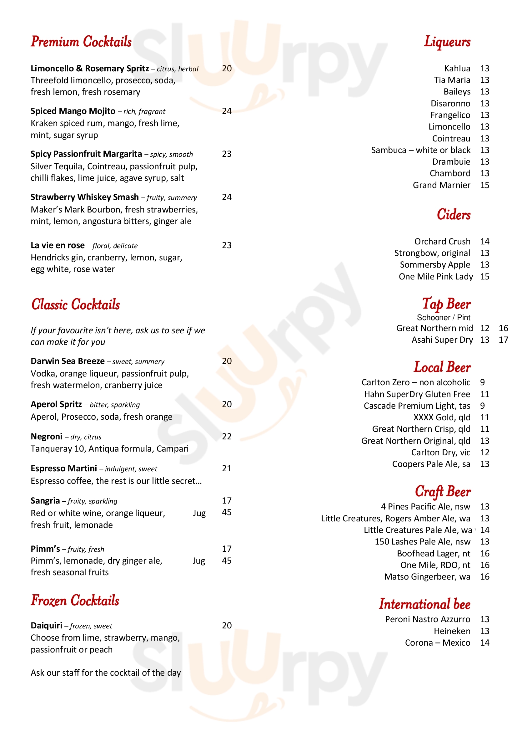 Wharf One Food & Wine Darwin Menu - 1