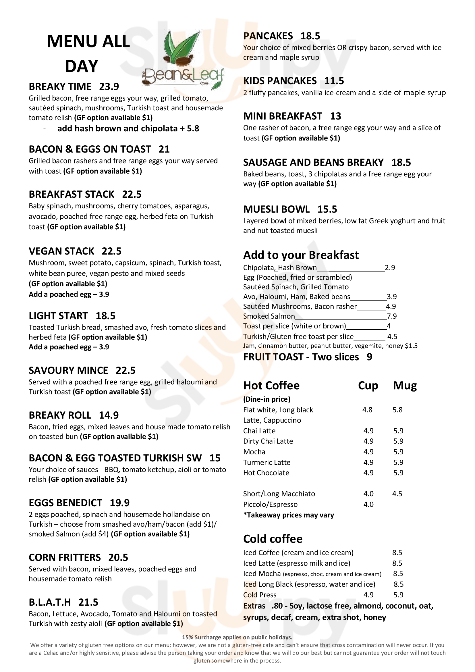 Bean And Leaf Cafe - Cleveland Cleveland Menu - 1