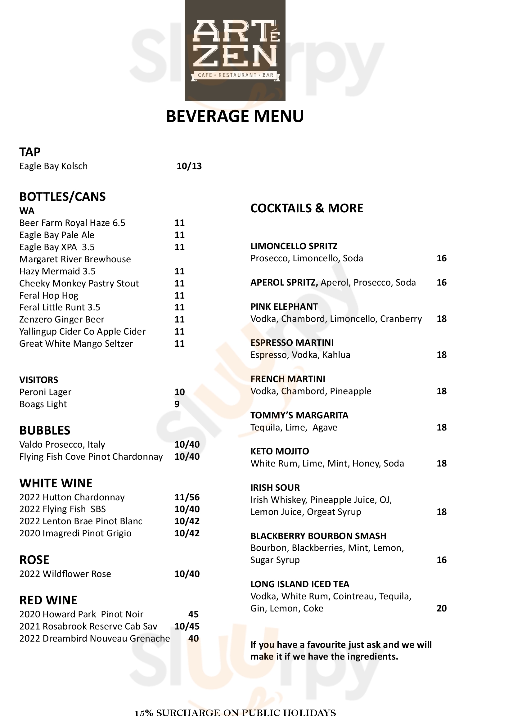 Artezen Cafe Dunsborough Menu - 1