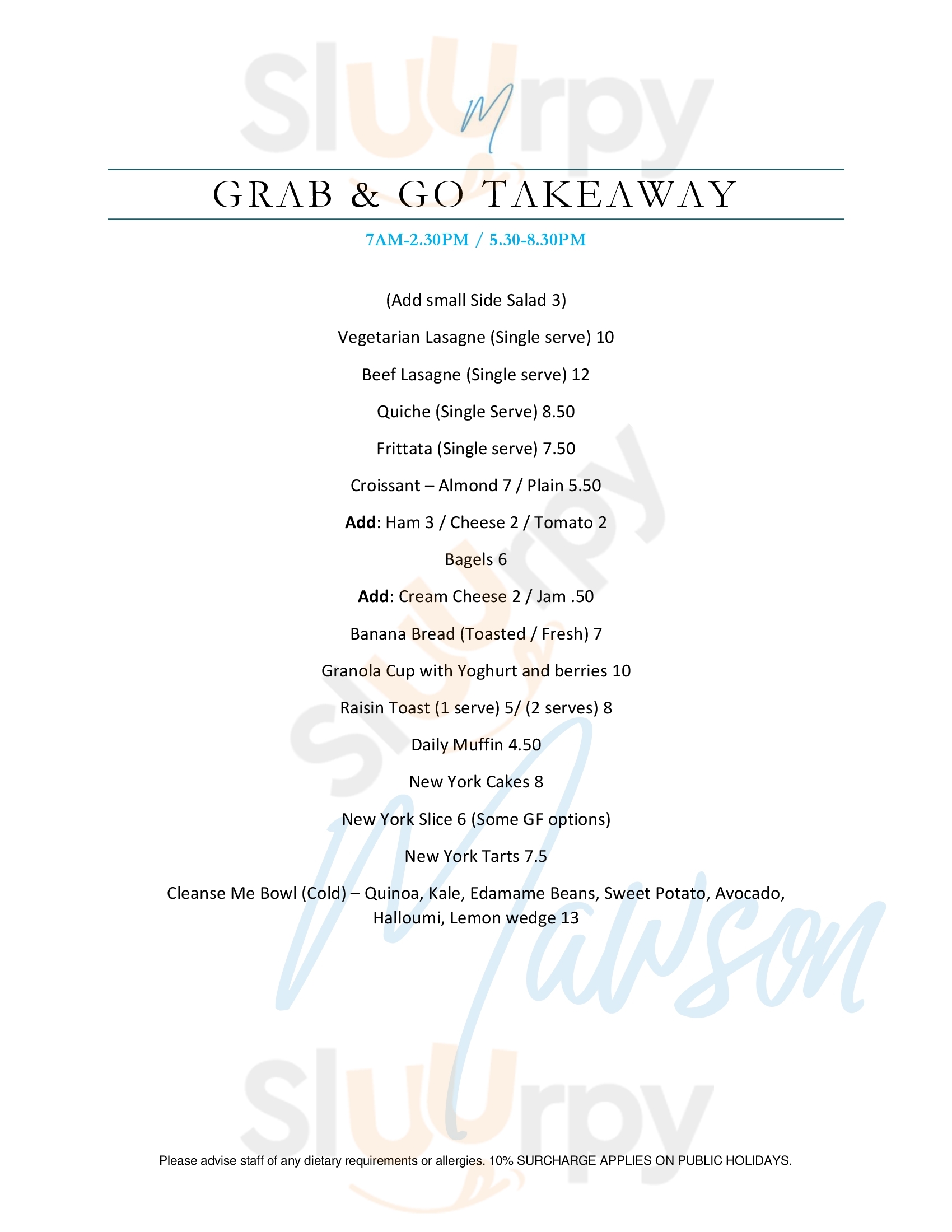 Mawson Caves Beach Menu - 1