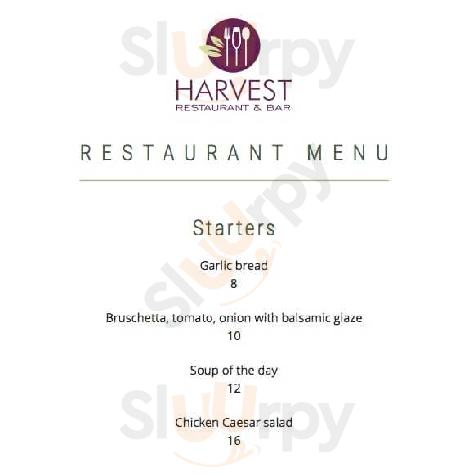 Harvest Restaurant & Bar Ipswich Menu - 1