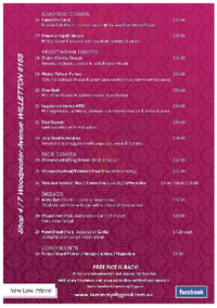 Samsons Jollygood Indian Dining menu