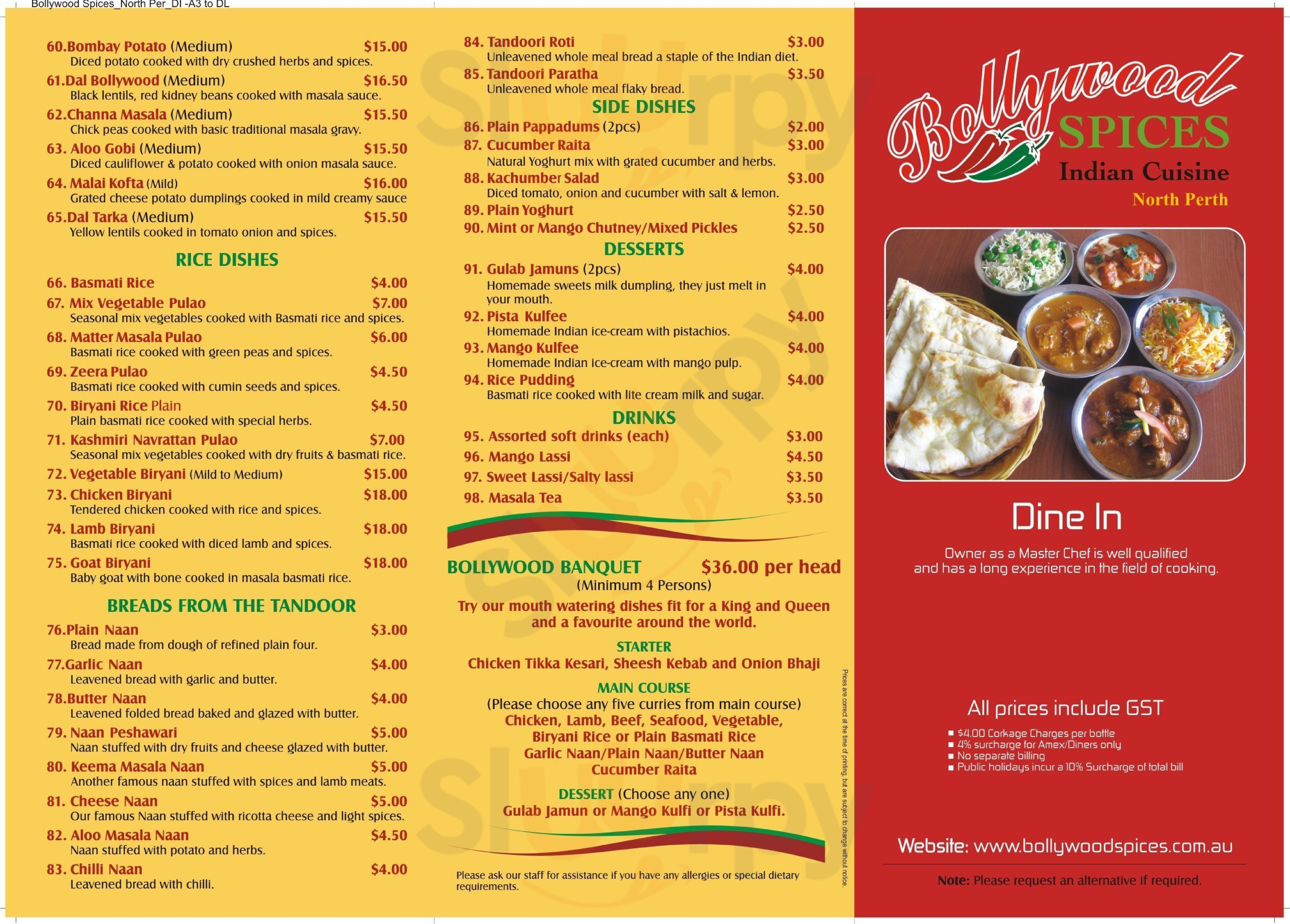 Bollywood Spices Indian Cuisine Craigie North Perth Menu - 1