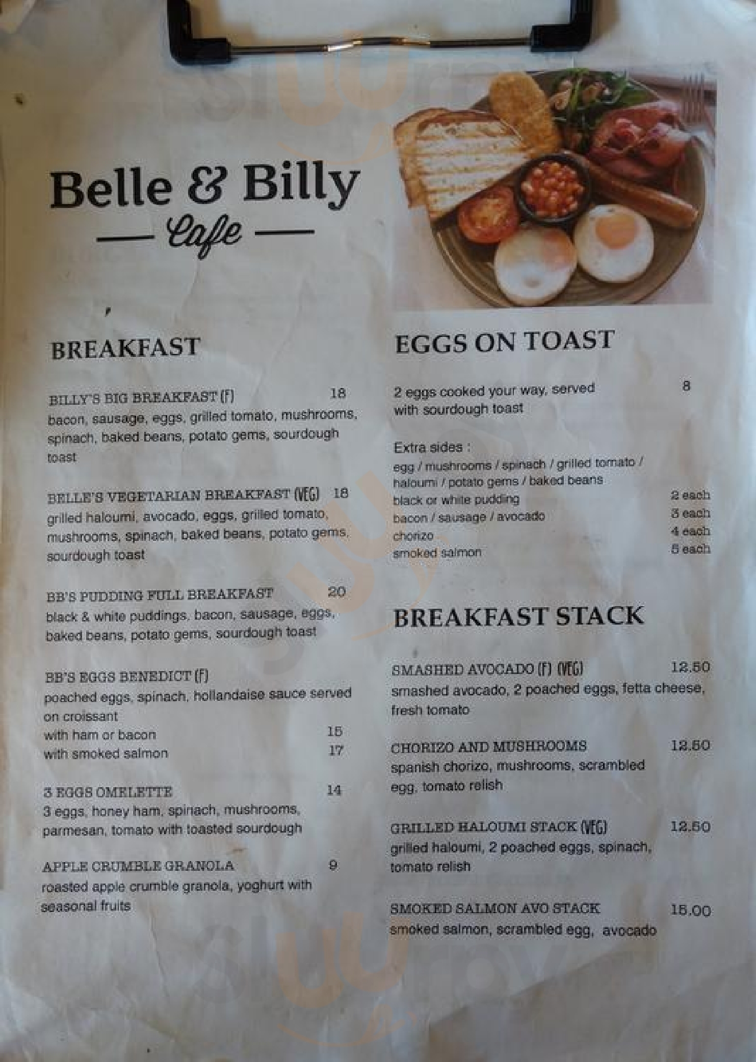 Belle & Billy Cafe Mascot Menu - 1