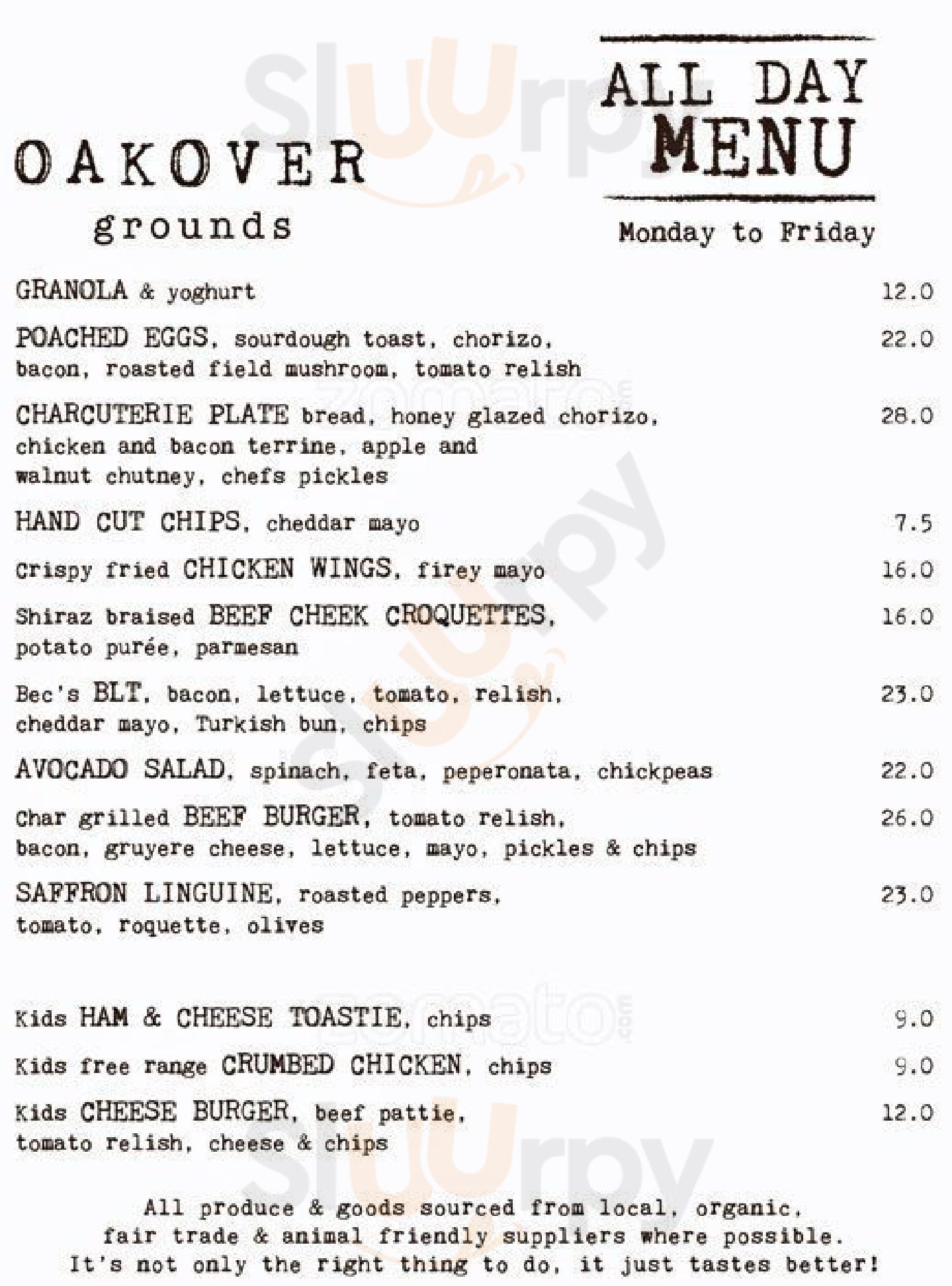Oakover Grounds Middle Swan Menu - 1