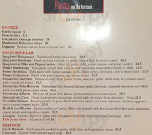 Pasta On The Terrace menu