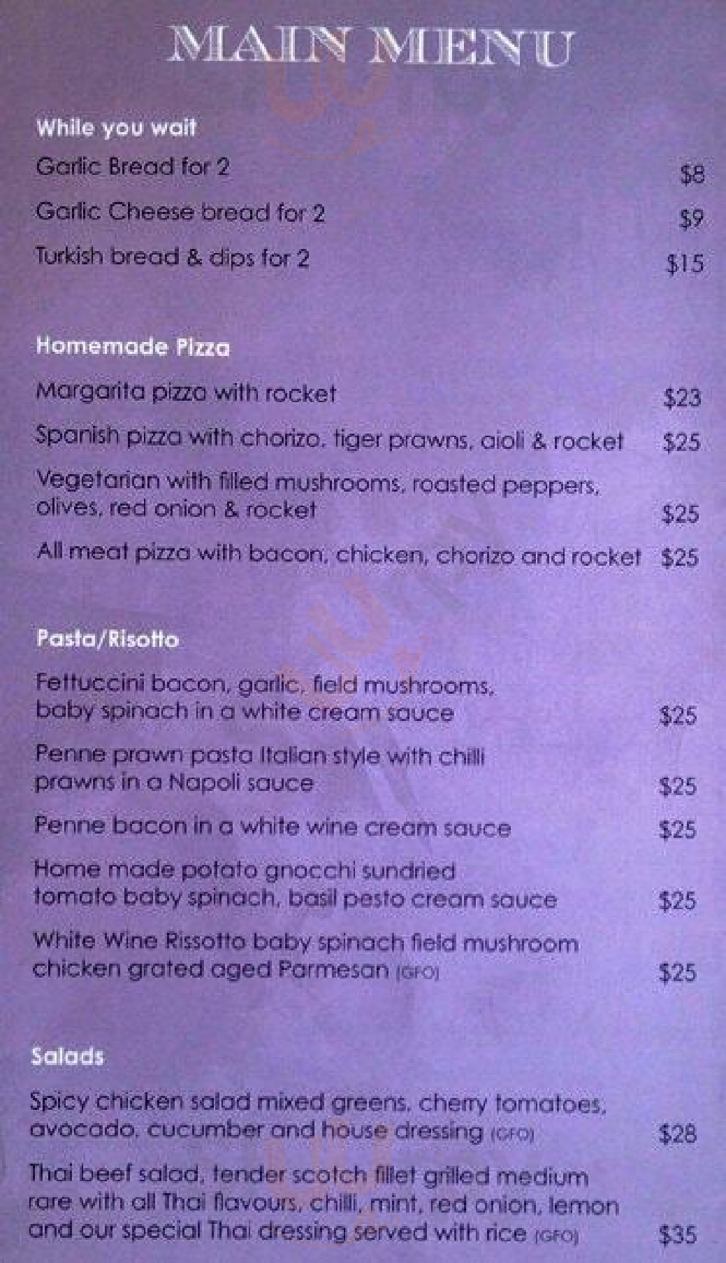 Purple Goat Cafe Perth Menu - 1