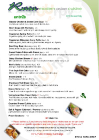 Rasa Modern Asian Cuisine menu