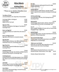 Miss Mavis menu