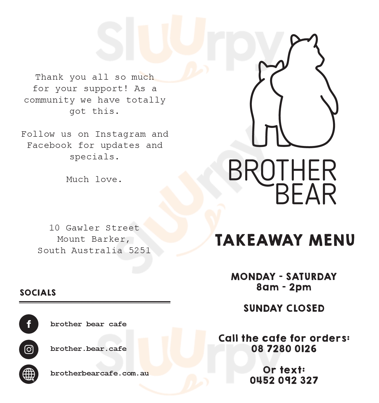 Brother Bear Wholefood Cafe Mount Barker Menu - 1