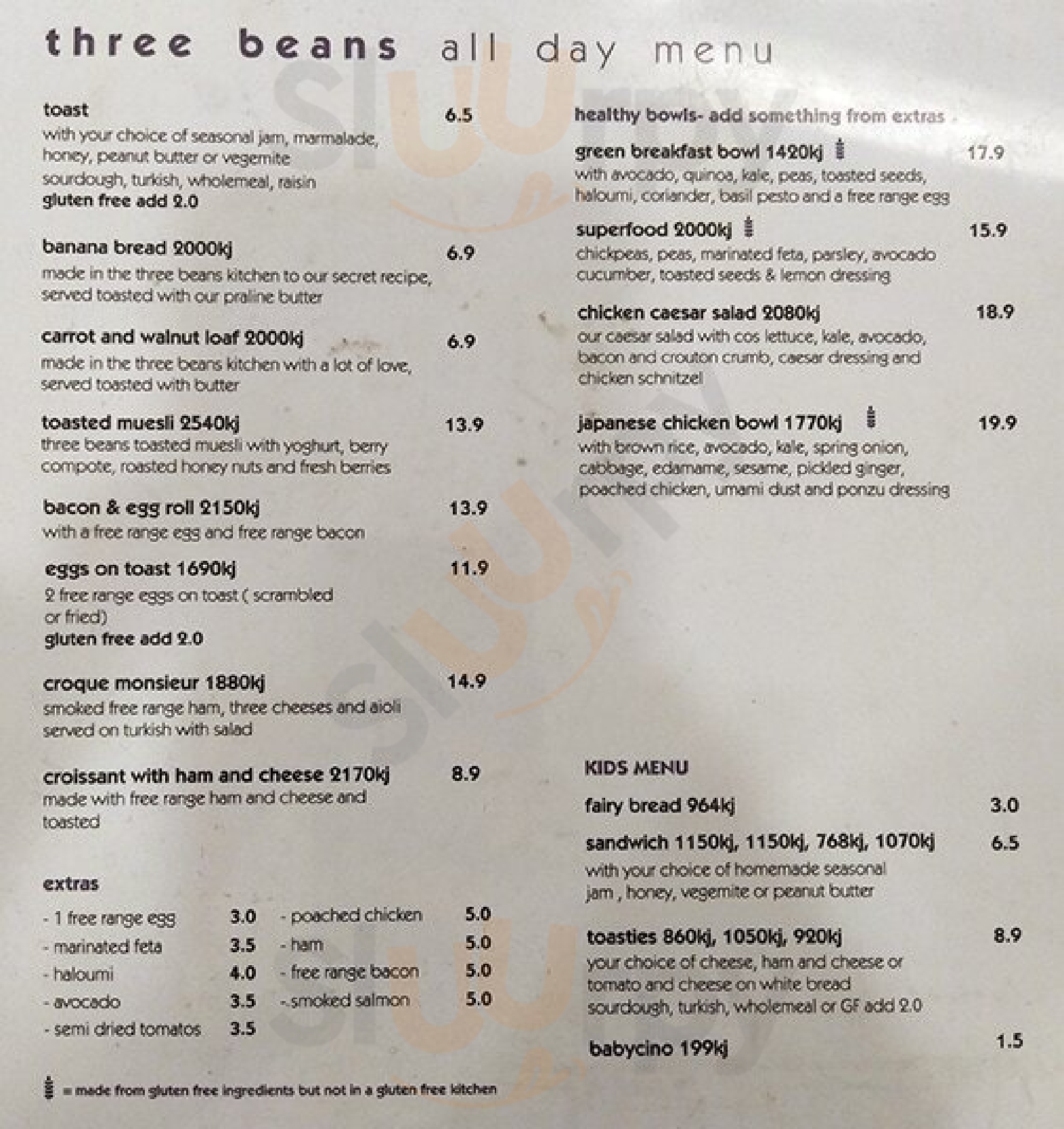 Three Beans Cafe Chatswood Menu - 1