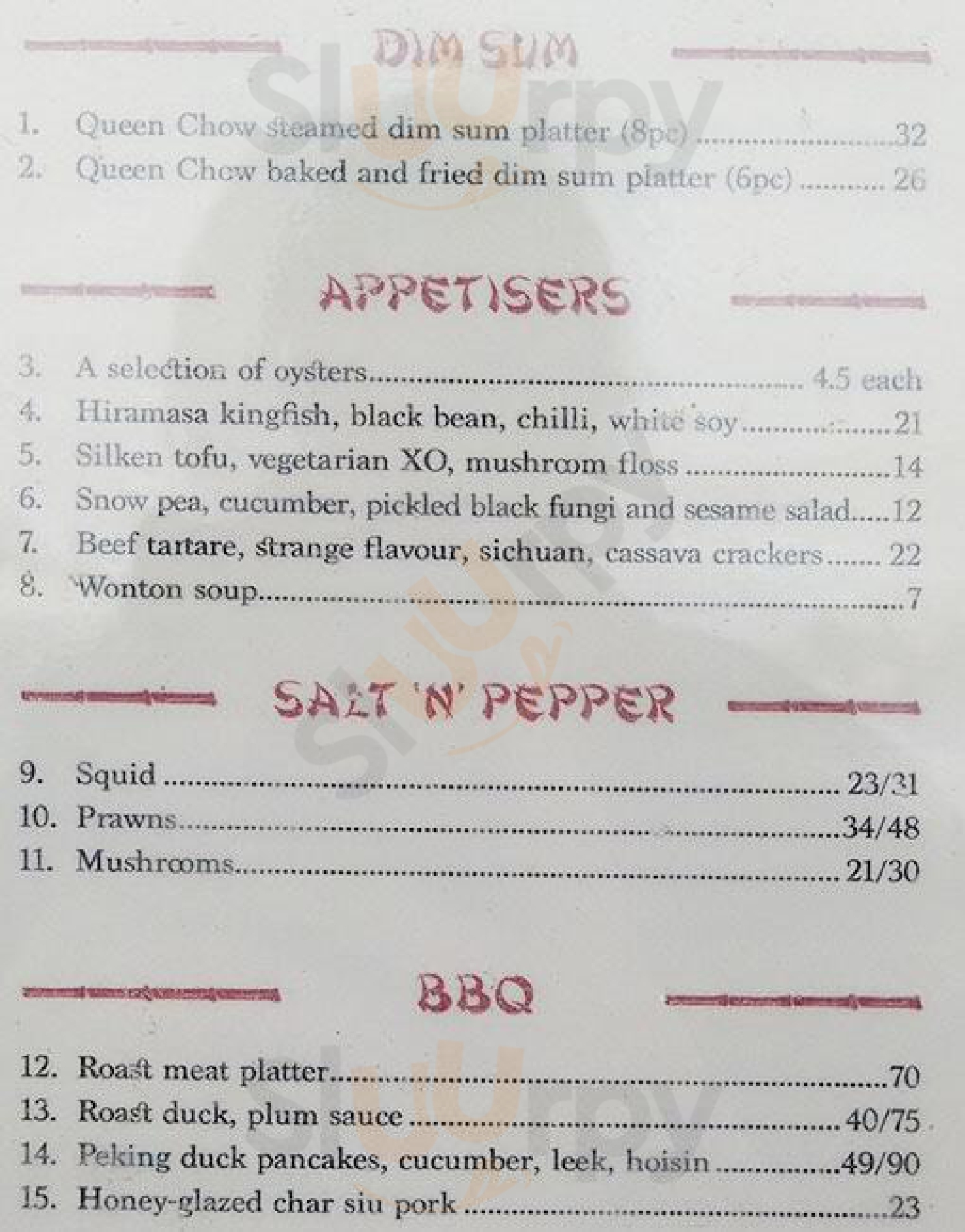 Queen Chow Manly Manly Menu - 1