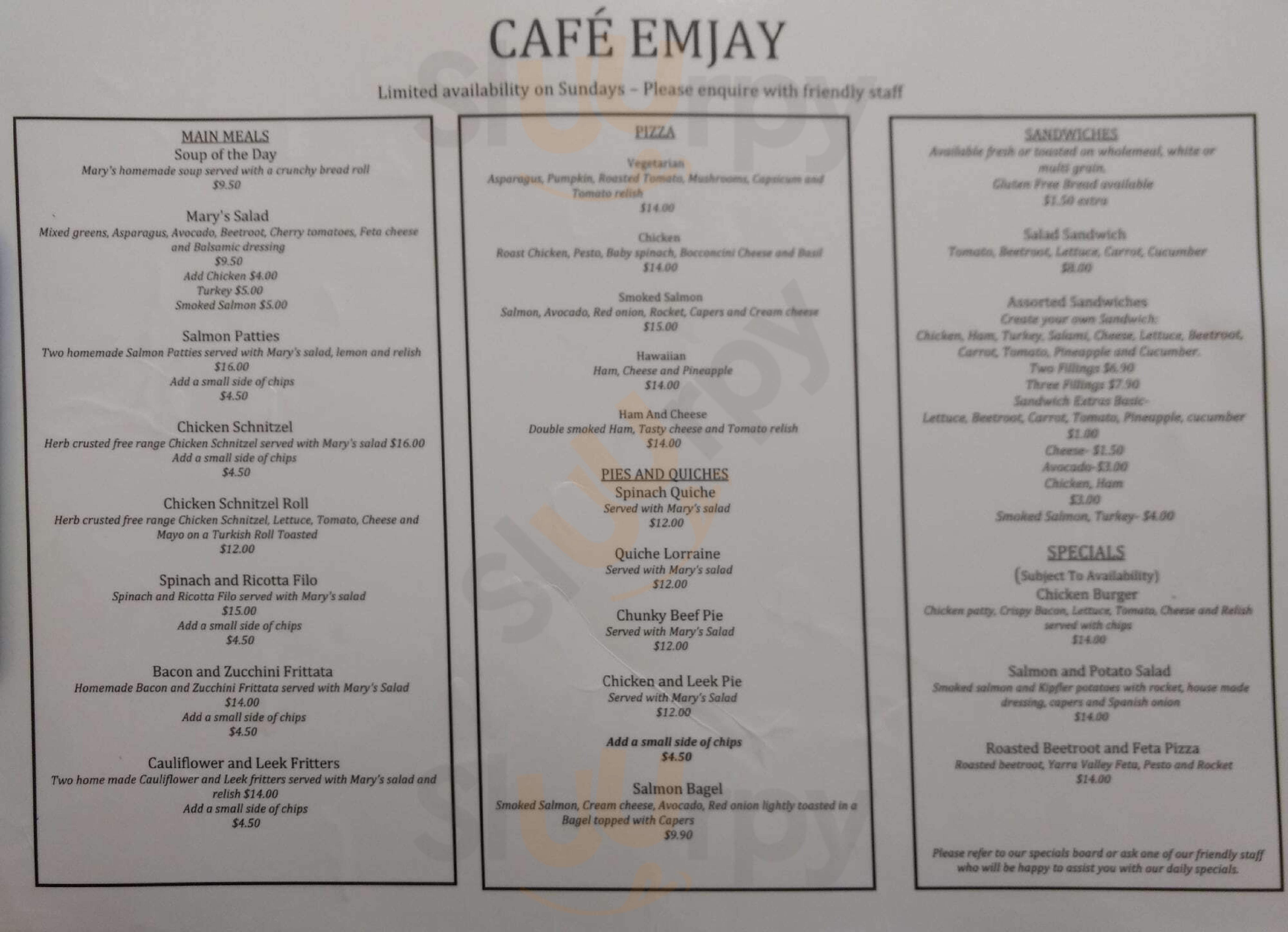 Cafe Emjay Ringwood Menu - 1