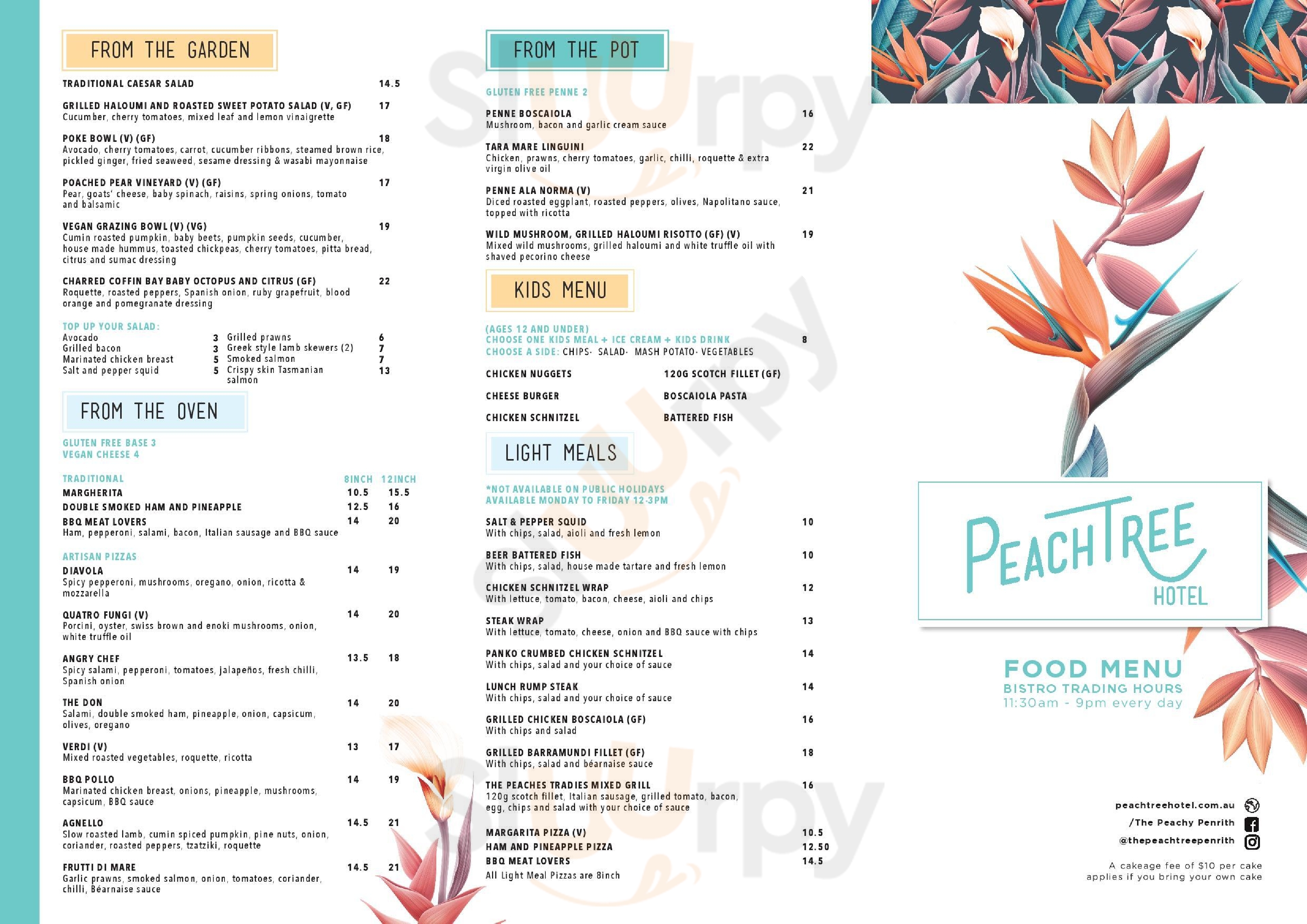 Peachtree Hotel Penrith Menu - 1