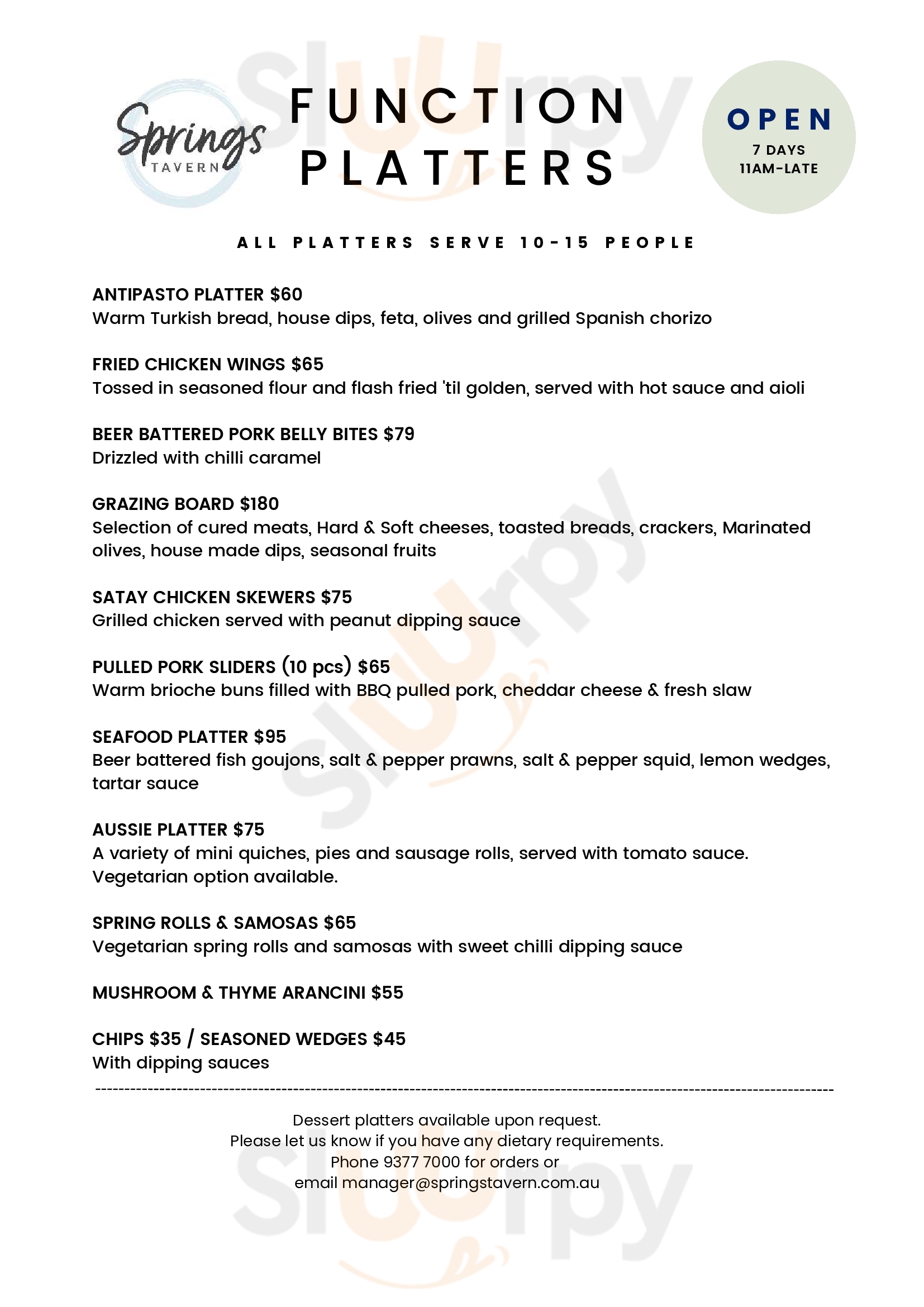 Springs Tavern Beechboro Menu - 1