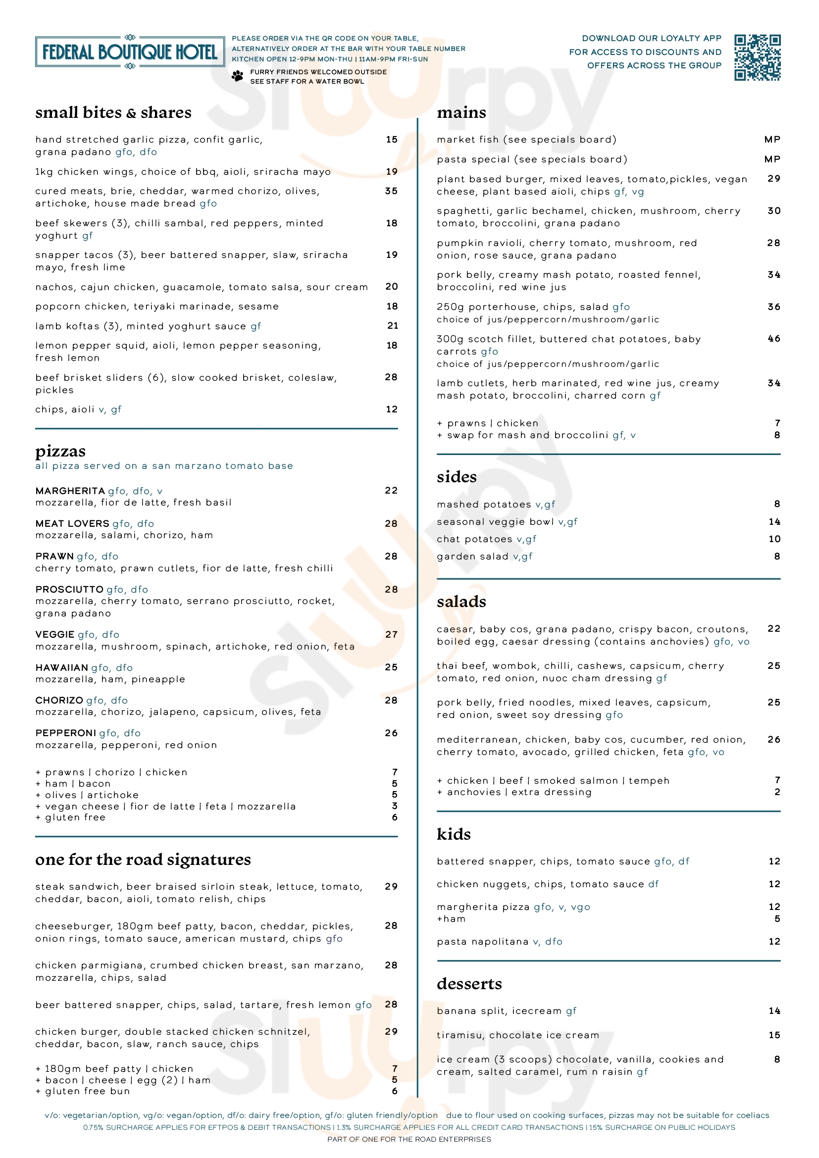 Federal Hotel Restaurant Fremantle Menu - 1
